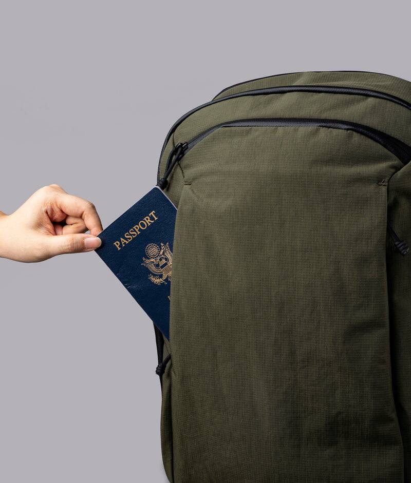 Alt View 5. ALPAKA - Traverse Backpack Laptop Backpack for Men, Backpack with Laptop Compartment (16"), Clamshell Travel Pack, Bottle Sleeve - Green Axoflux 400D Ripstop Nylon.