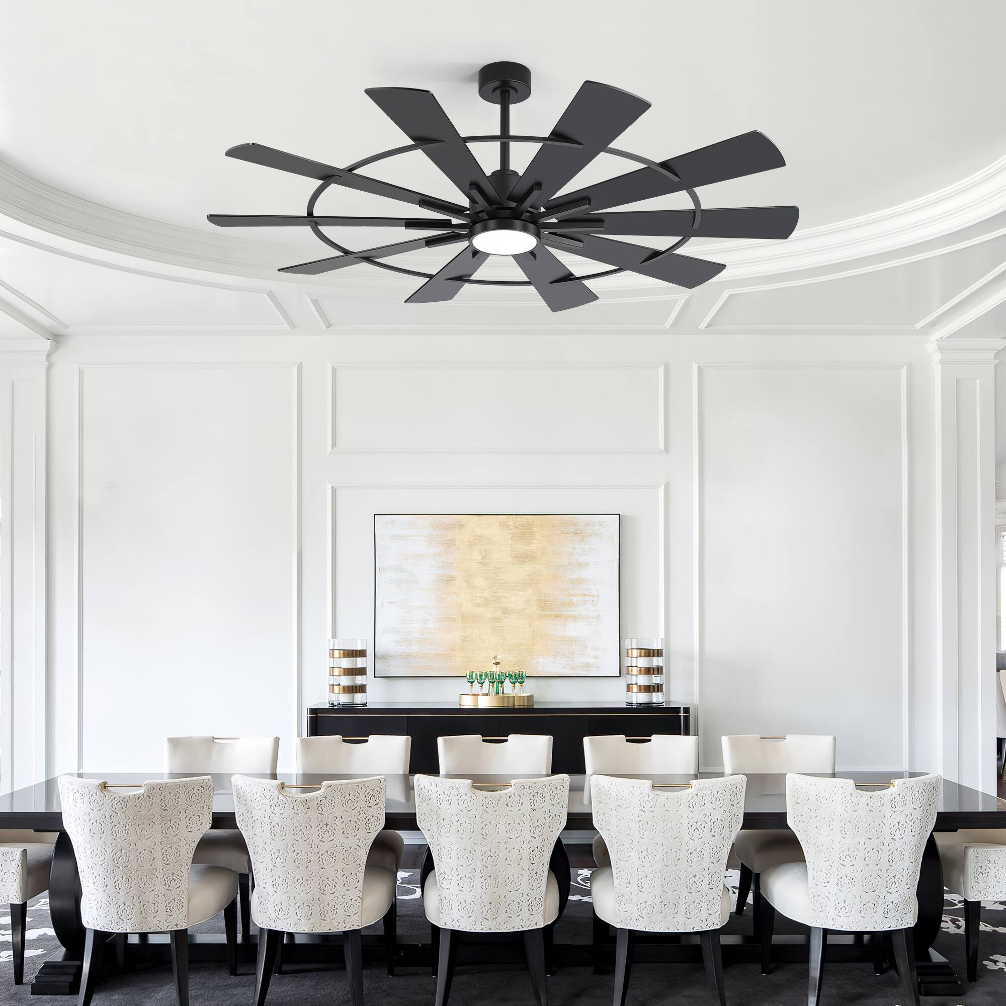 Alt View 8. Breezary - 62-In LED Ceiling Fan with Light, 10 Plywood Blades, 6-Speed DC Motor, Remote, Dimmable 3CCT, 6/12-In Downrods - 62-Inch Black.
