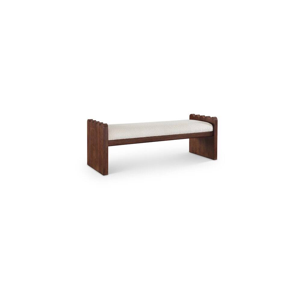 Front. Meridian Furniture - Sonia Cream Velour Fur Fabric Bench - Beige.