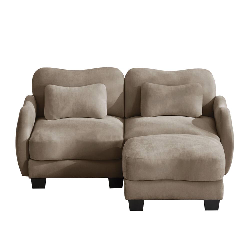 Alt View 3. Loheer - Loheer Chenille L-Shaped Loveseat Sofa with Ottoman, Ergonomic Curve Design & Waist Pillow, Coffee - Coffee.