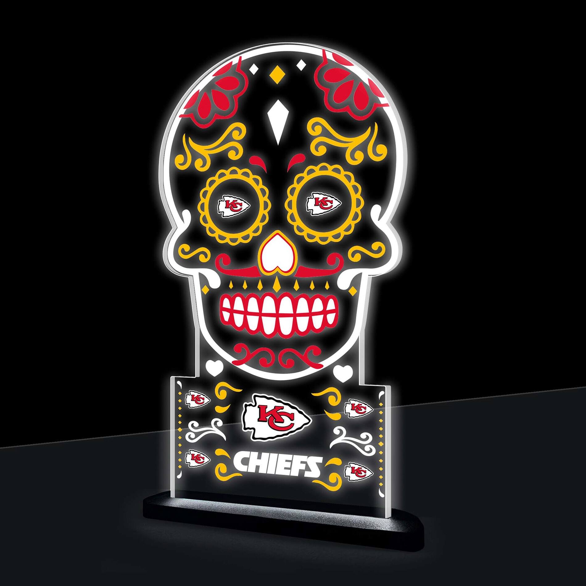Alt View 3. Evergreen Enterprises - Kansas City Chiefs 10" LED Tabletop Sugar Skull Halloween Desklite Sign - Multicolor.
