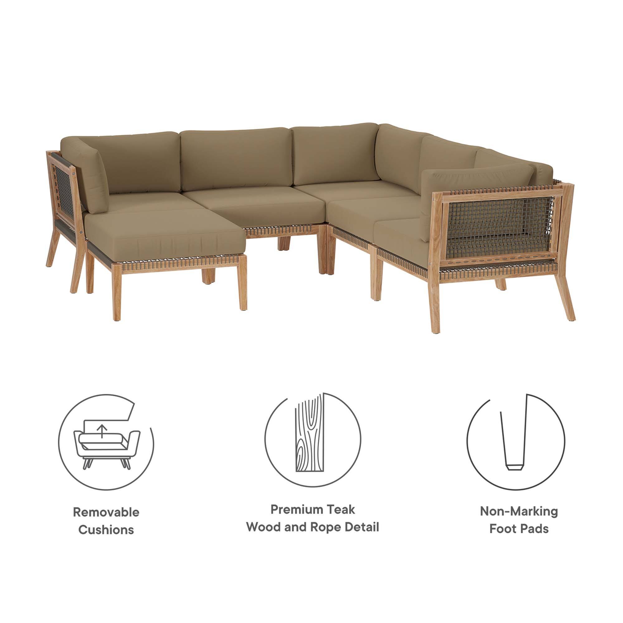Removable Cushions  
Premium Teak Wood and Rope Detail  
Non-Marking Foot Pads