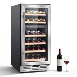 VEVOR - 15 inch Wine Fridge 28-Bottle Wine Cooler Refrigerator for Home Bar, Dual Zone, Built-in or Freestanding Compressor Wine - Black;Silver