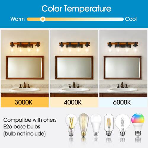 Warm Color Temperature Cool  
3000K 4000K 6000K  
Compatible with others E26 base bulbs (bulb not included)
