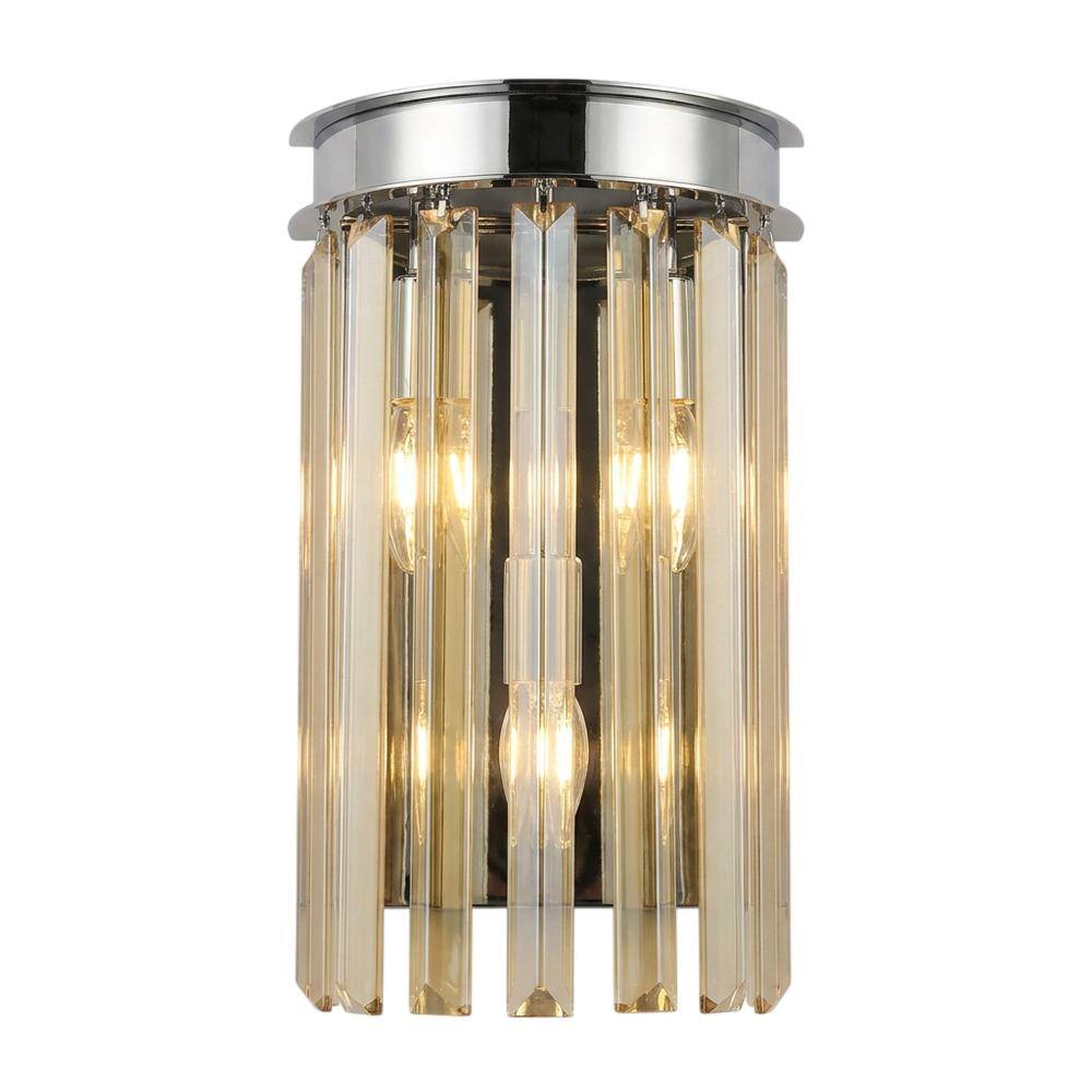 Front. Urban Classic - Sydney 2 light polished nickel Wall Sconce Golden Teak (Smoky) Royal Cut Crystal - Polished Nickel.