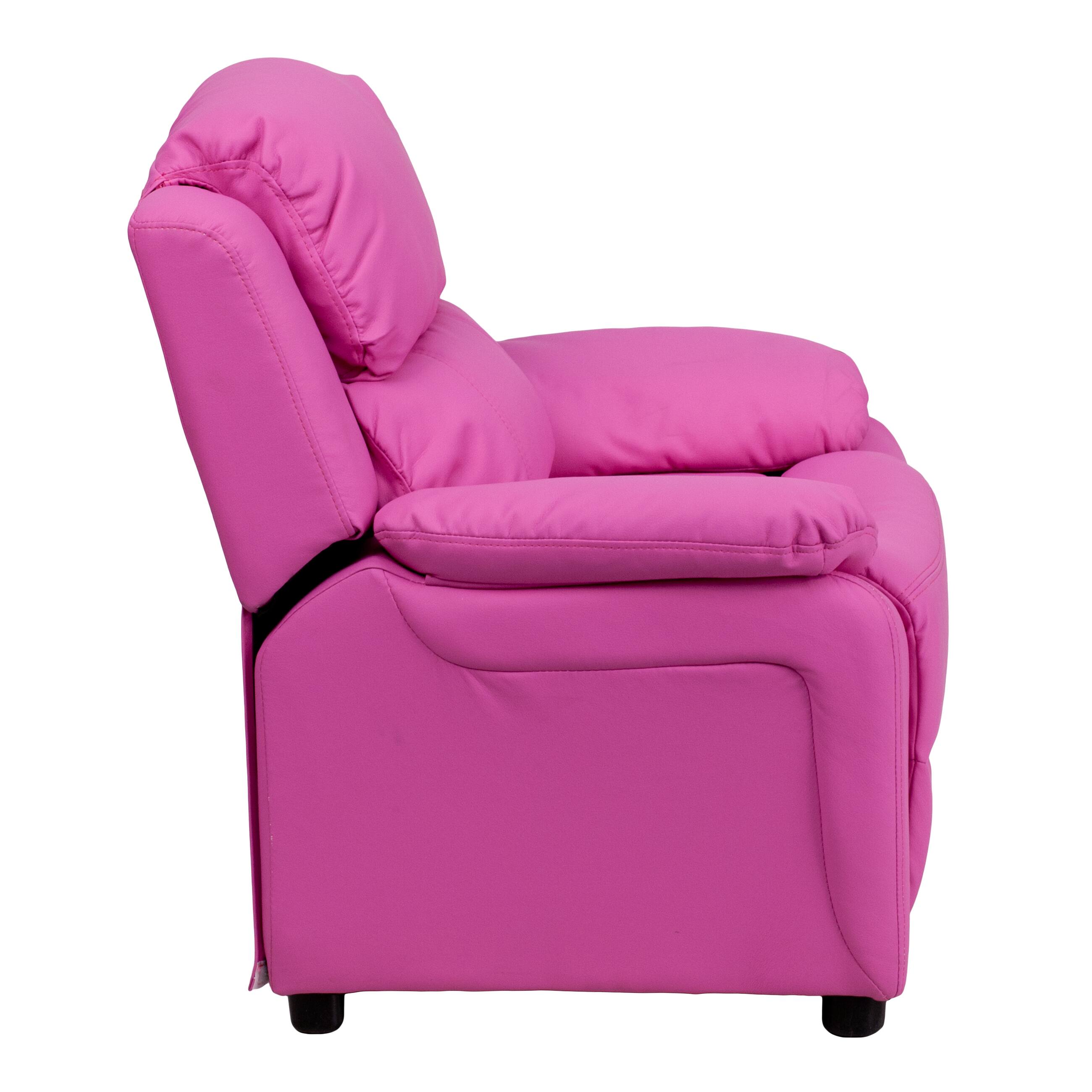 Alt View 5. Emma + Oliver - Deluxe Padded Contemporary Kids Recliner with Storage Arms - Hot Pink Vinyl.