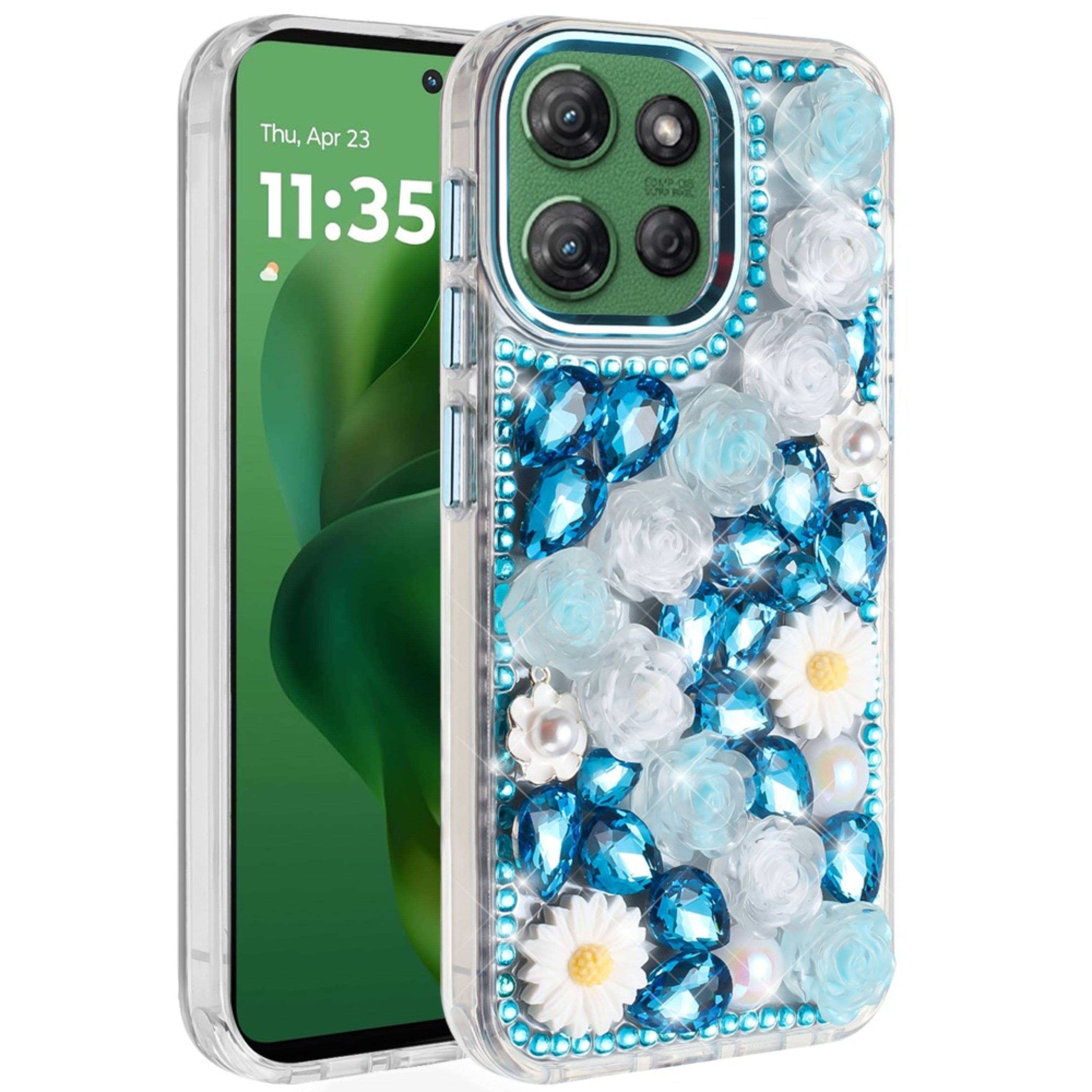 Kitcheniva - Luxurious 3D Jeweled Case With Tempered Glass For Moto G Power 2025 / 2026 - Blue price history on PriceWatchPro
