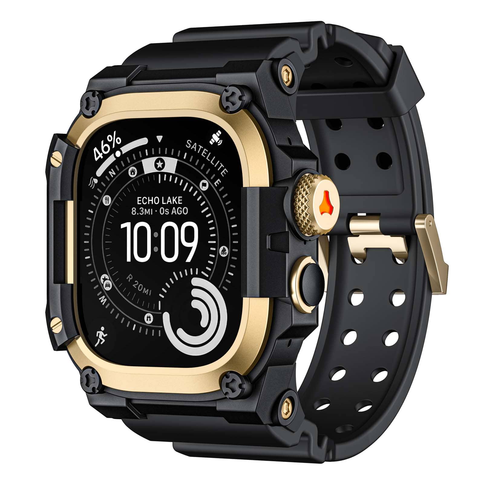 Dteck - Sport Band with Rugged Case for Apple Watch Ultra 3/2/1 49mm, Military Grade Shockproof Cover for Outdoor Adventures - Gold Black price history on PriceWatchPro
