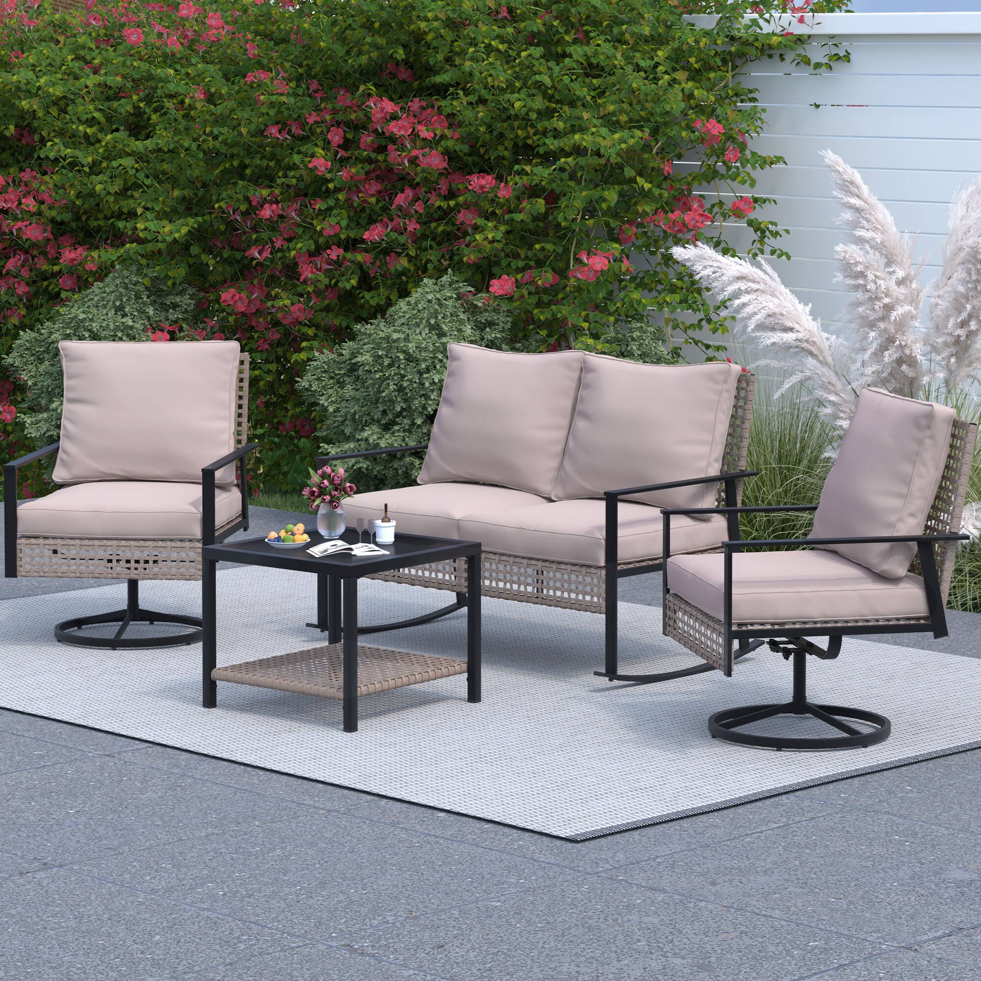 Left. Ainfox - Ainfox 4pcs Patio Furniture Set For Backyard Balcony Poolside Garden - Khaki.
