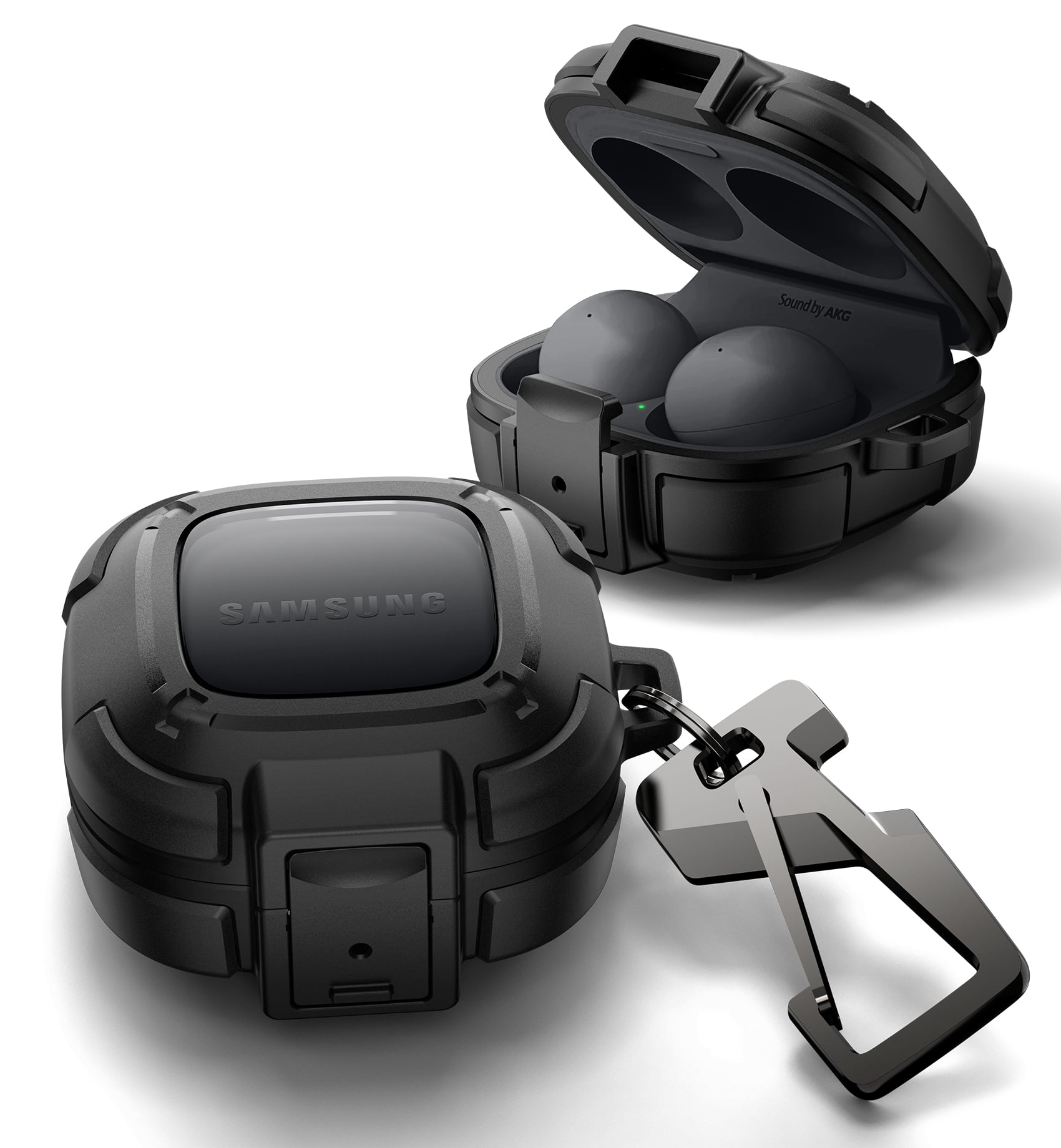 Dexnor - Rugged Bumper Case for Samsung Galaxy Buds FE/Buds 2 Pro/Buds 2)/Buds Pro (2021)/Buds Live with Secure Lock, Carabiner - Black