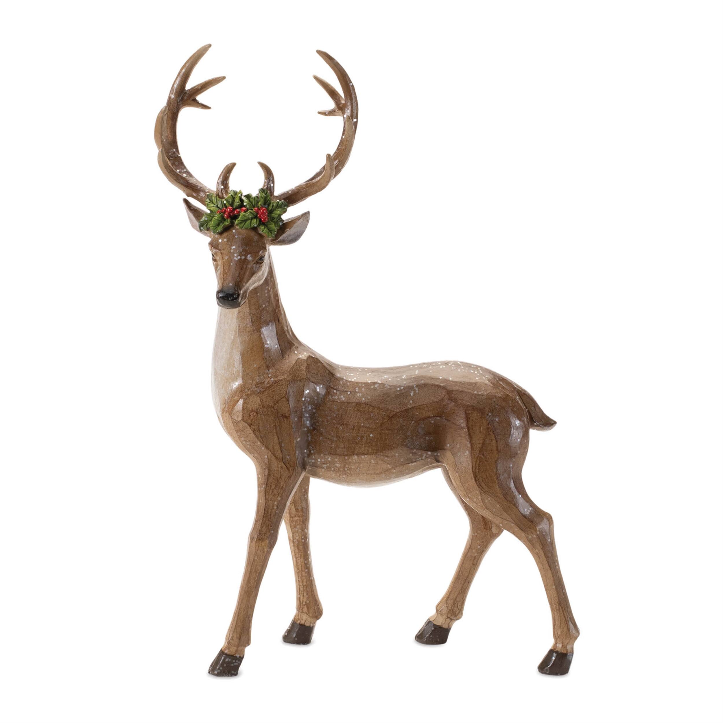 Left. BreeBe - Holiday Deer Figurine (Set of 2) - Brown, Red.
