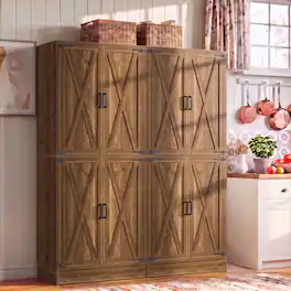 Aheaplus - 70'' Tall 4-Door Kitchen Pantry Cabinet Set of 2, 63'' Width, with 2 Drawrs and Adjustable Shelves - Weathered Brown