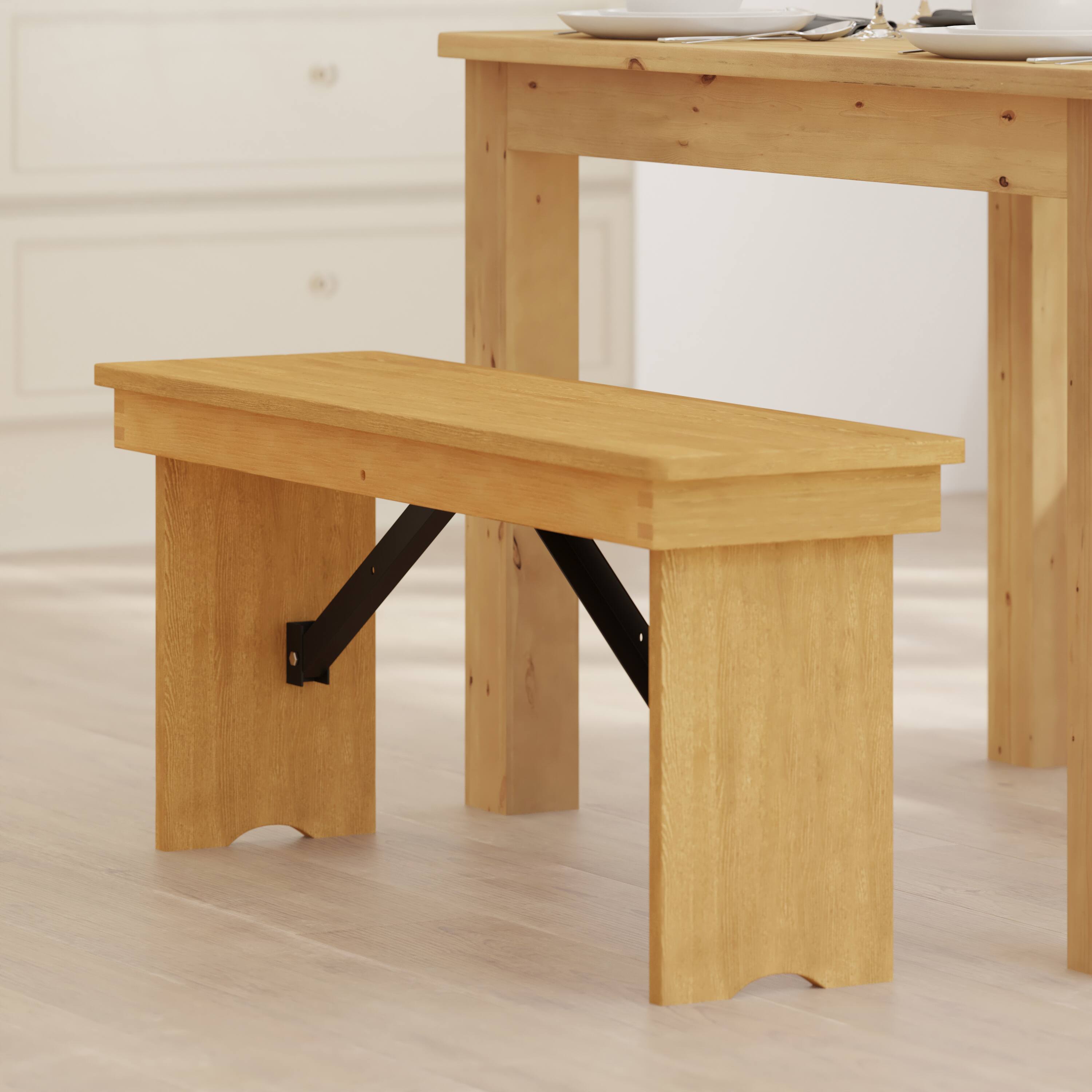 Alt View 1. Emma + Oliver - 40" x 12" Antique Rustic Solid Pine Folding Farm Bench - Portable Bench - Light Natural.