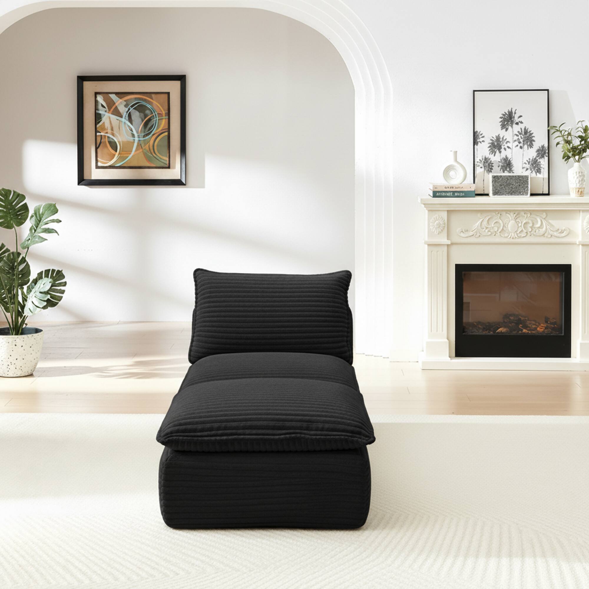 Angle. Loheer - Loheer- Modern Corduroy Cloud Sofa 5.8x2.6x2.9 Ft Modular Sectional Couch Comfortable Living Room Apartment Furniture - Black.