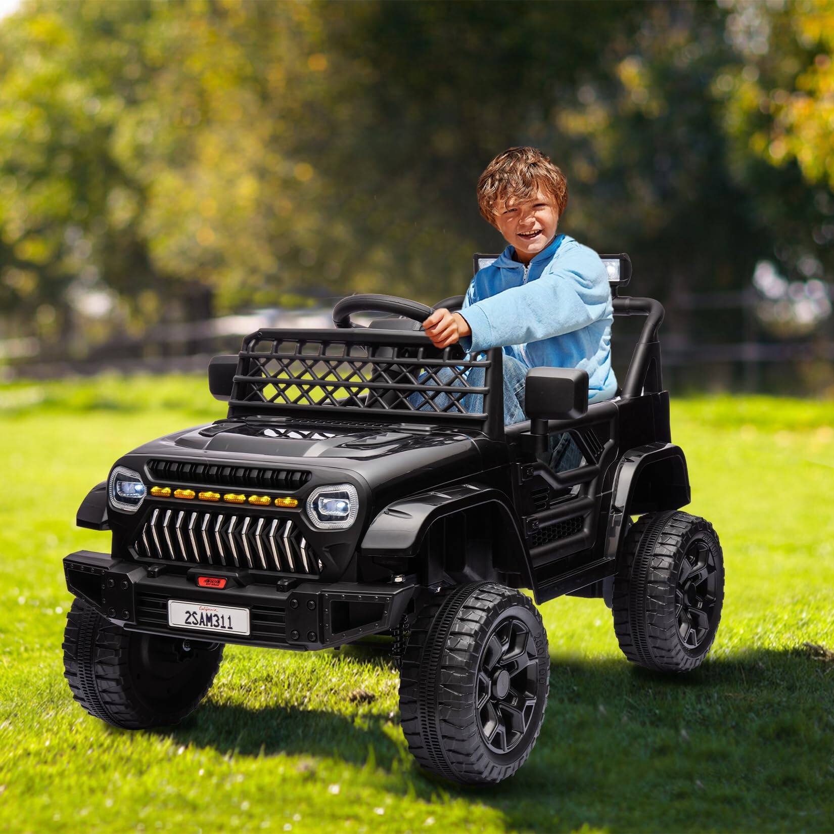 Alt View 6. GARVEE - 12V Kids Ride-On Truck, Electric Vehicle with Remote Control, 4-Wheel Suspension, LED Lights, Music, Battery Display - Black.