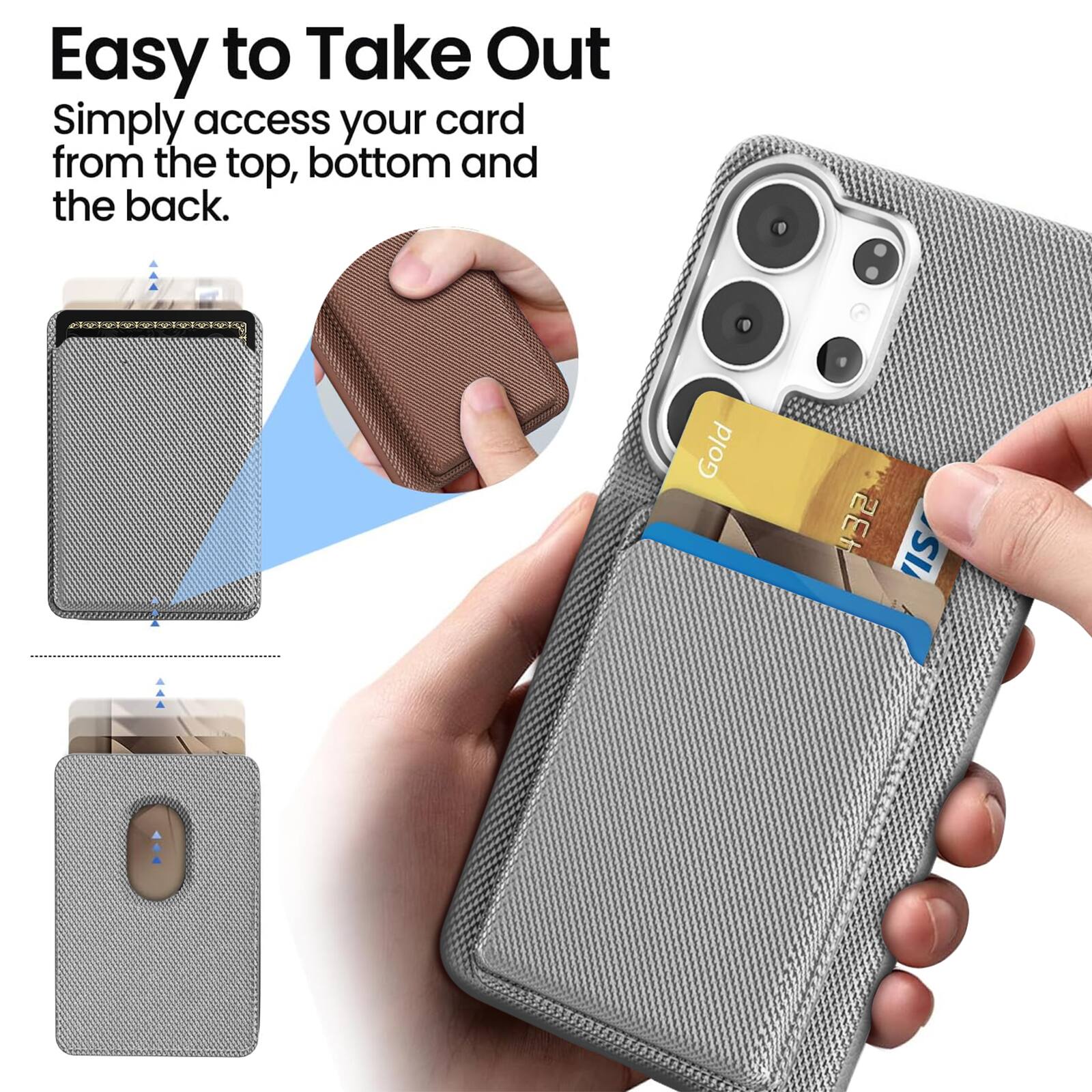 Easy to Take Out  
Simply access your card from the top, bottom and the back.