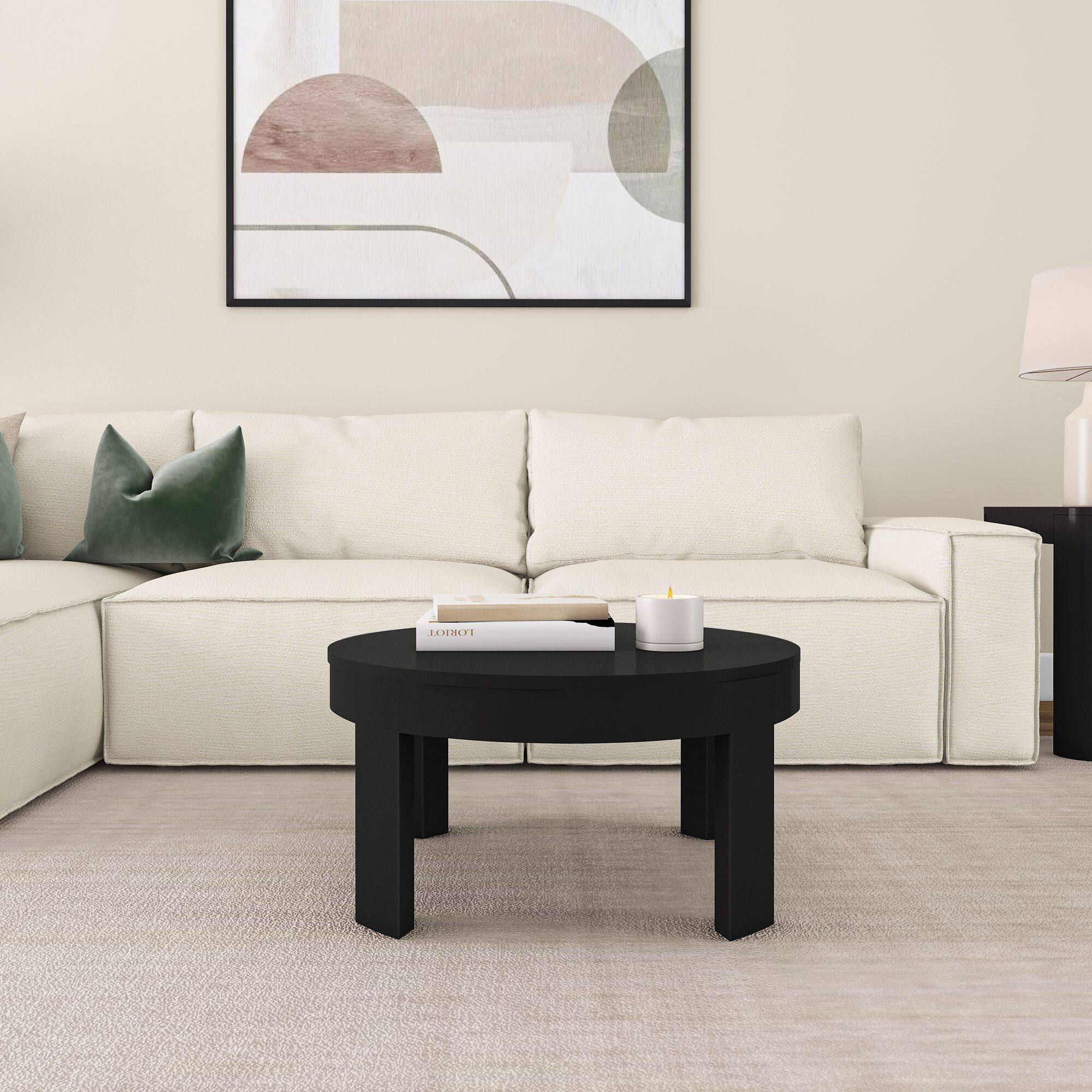 Alt View 1. Plank+Beam - Contour Round Coffee Table (30in x 30in / 762mm x 762mm), Black - Black.