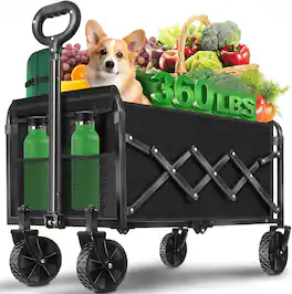 Loheer - Collapsible Wagon Heavy Duty Folding Cart for Beach Camping Garden Black 360 LBS Capacity Lightweight Portable