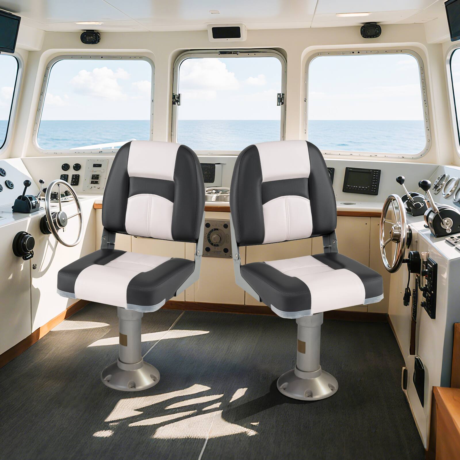 Alt View 1. Gymax - Gymax 2-Pack Boat Seats Waterproof PVC Leather Cabin Seating w/ Thick Sponge Padding - grey.