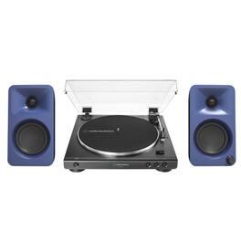 Kanto - ORAME 100W Powered Reference Desktop Computer Speakers (Indigo) with 60X-BK Fully Belt-Drive Turntable - Bundle - Blue