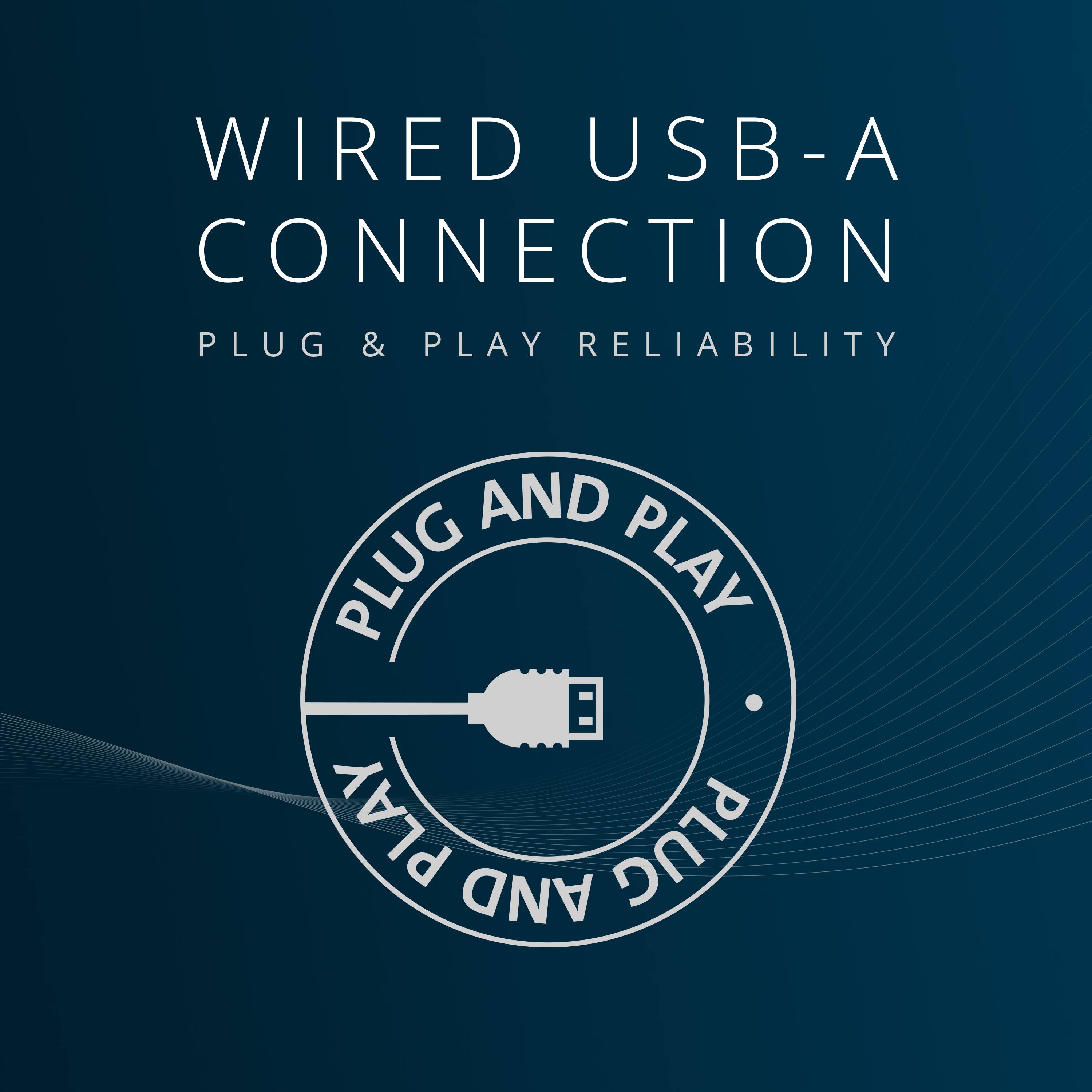 WIRED USB-A CONNECTION  
PLUG & PLAY RELIABILITY