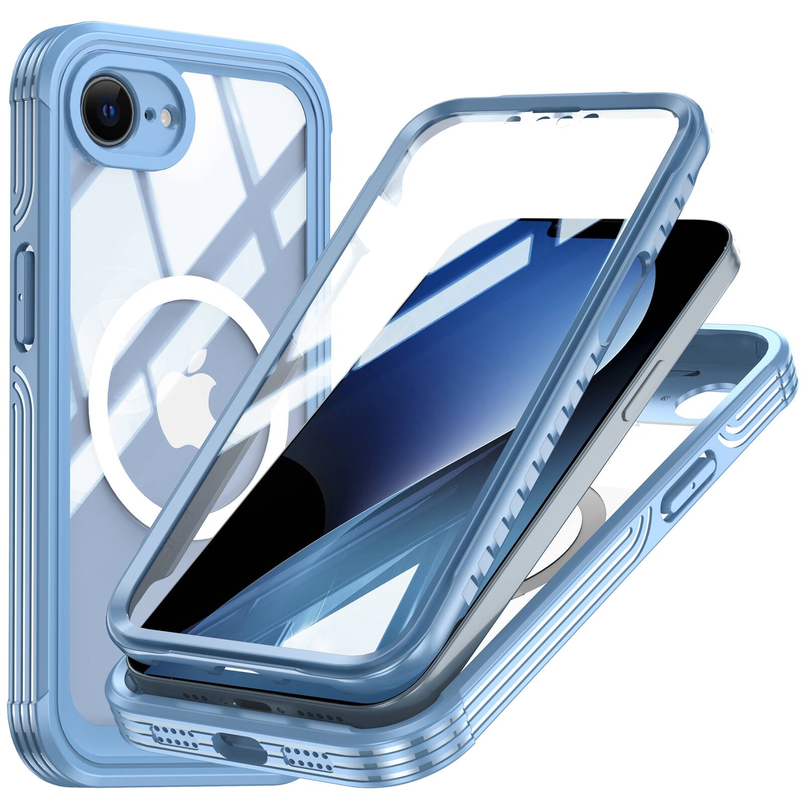 Front. UUCOVER - Full Body Case for iPhone 17e / iPhone 16e, Shockproof Case Built-in Screen Protector Compatible with Mag Safe Cover - Blue.