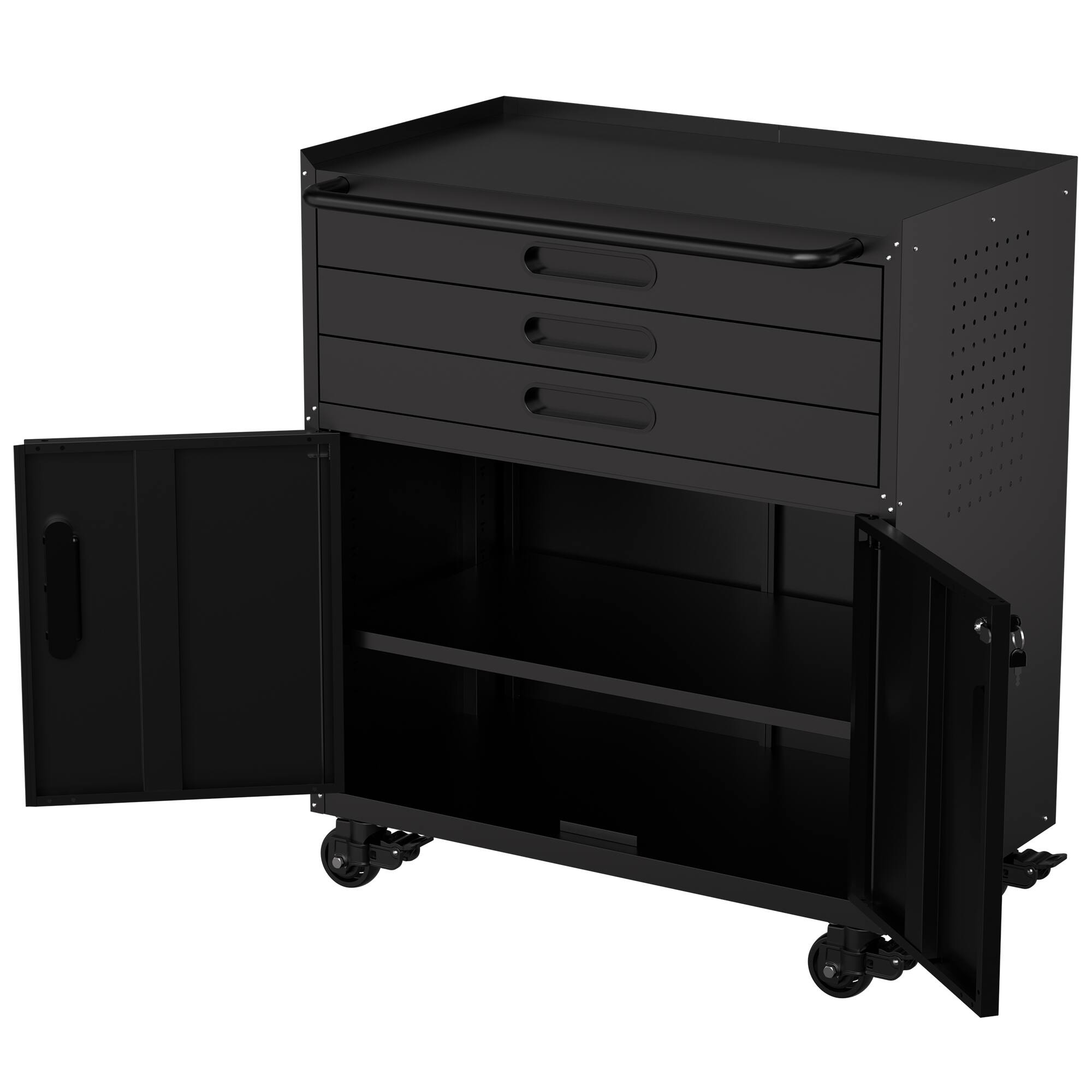 Alt View 6. LOVMOR - 34.3 Inch Heavy Duty Rolling Metal Tool Cabinet with Lockable Doors 3 Drawers Mobile Workbench for Garage Workshop Home.