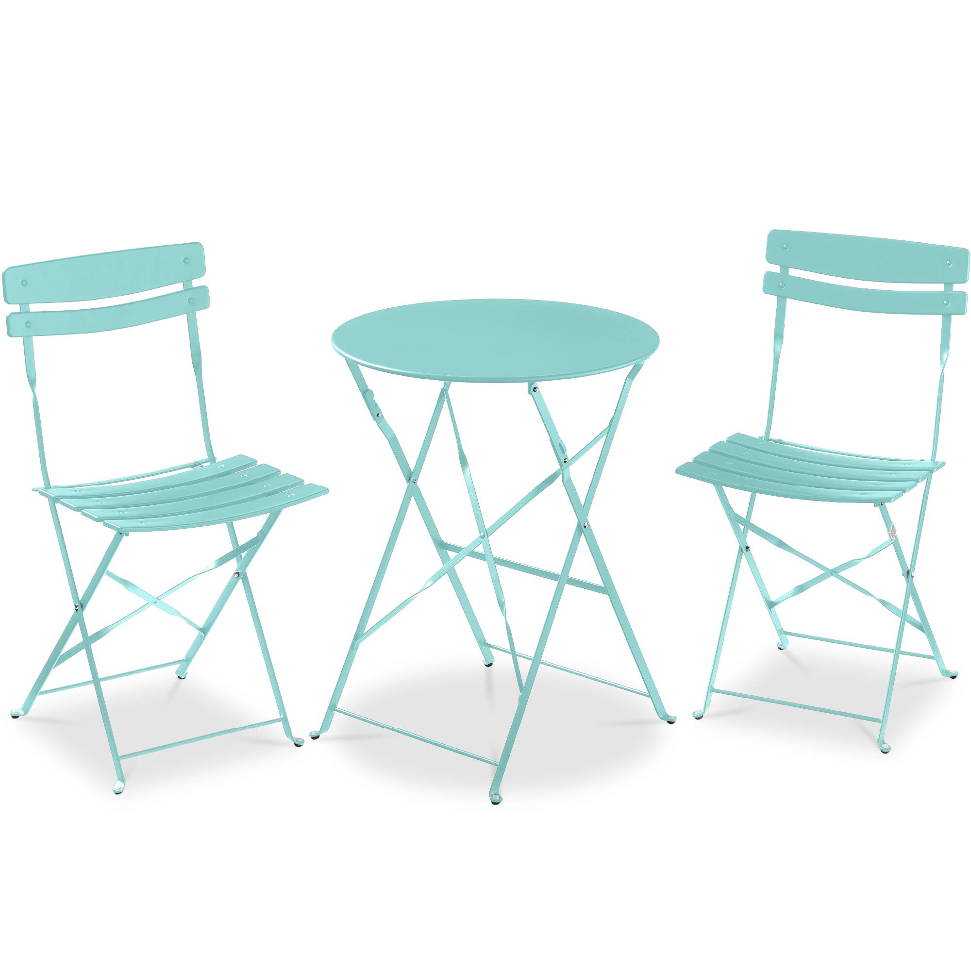 Alt View 8. Best Choice Products - Best Choice Products 3-Piece Small Bistro Set, Folding Patio Furniture Set of 2 Chairs and Table - Aqua Blue - Aqua Blue.
