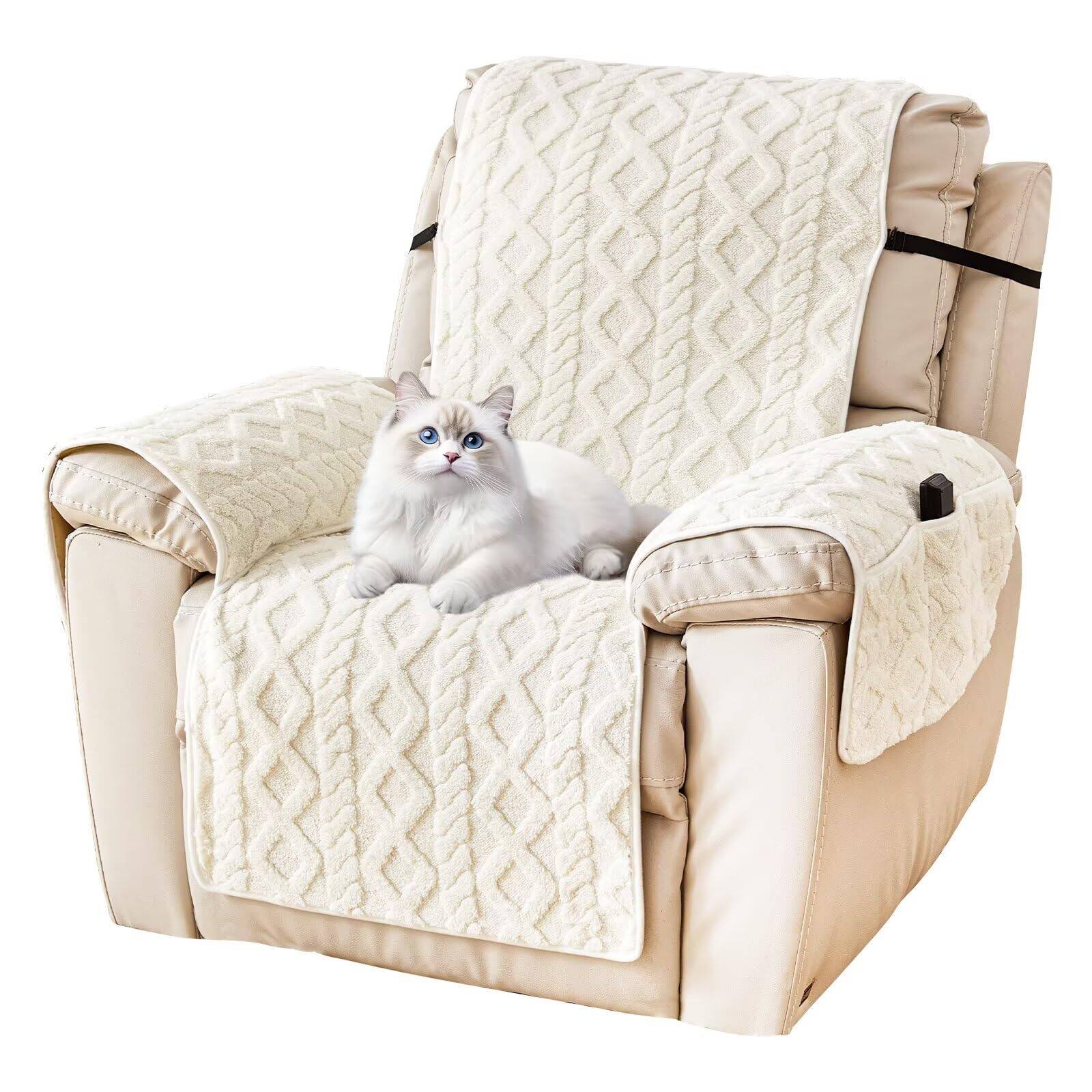 Front. Fabibe - Recliner Cover for Lazy Boy Recliner Chair Covers,23Inches Washable Quilted Recliner Chair Covers with Side Pockets - White 30".