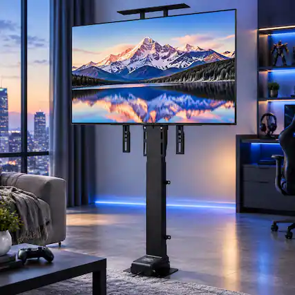 Front. RYHNUYNE - Motorized TV Lift Stand, Remote Control Adjustable Height Mount Bracket For 32-55 Inch TVs - Black.