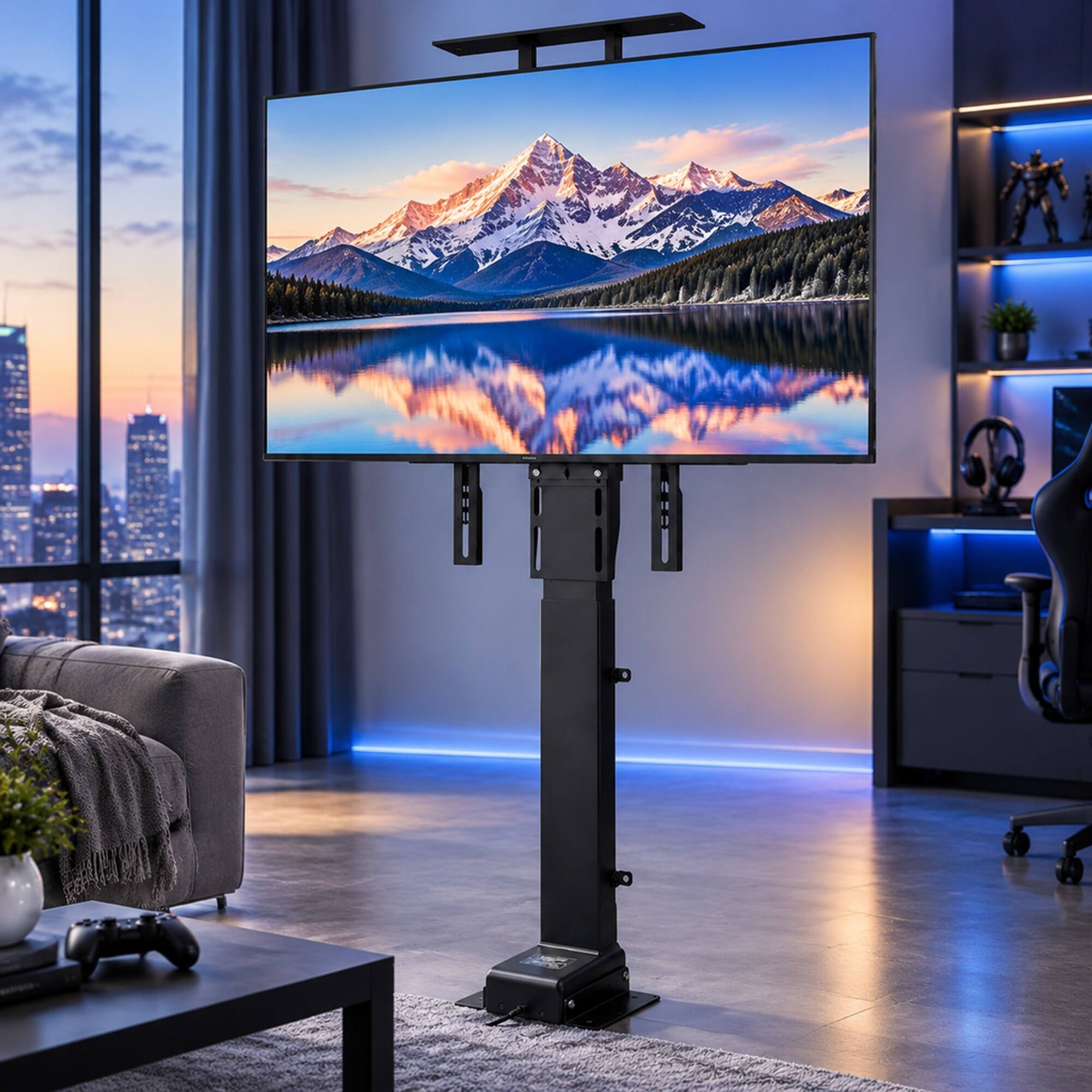 Front. RYHNUYNE - Motorized TV Lift Stand, Remote Control Adjustable Height Mount Bracket For 32-55 Inch TVs - Black.
