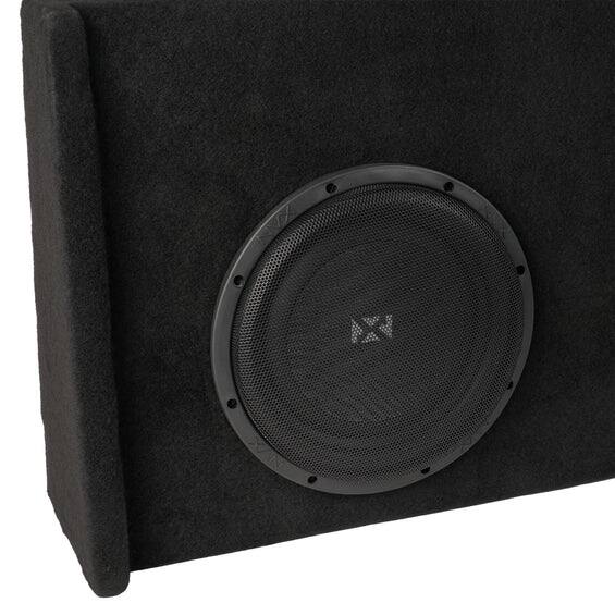 Left. NVX - 2009-2018 Ford F-150 Extended Cab - 700W RMS Custom-Fit Loaded Dual 10" Sealed Subwoofer Enclosure - Black.