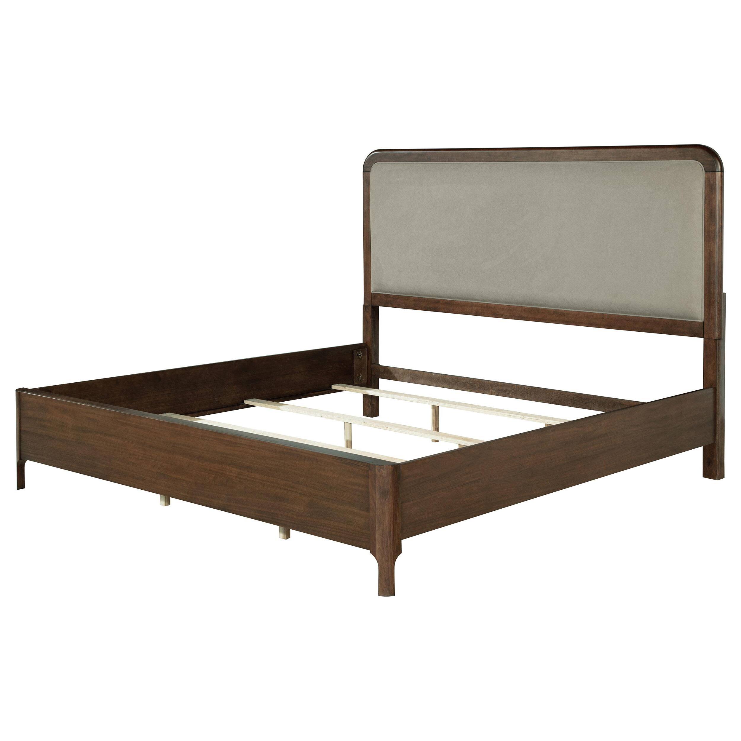 Alt View 3. Manhattan Lane - Rie Queen Bed, Taupe Gray Upholstered Headboard - Brown, Taupe Gray.