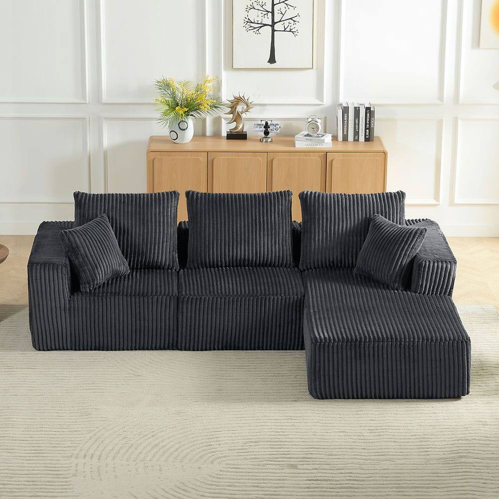 Alt View 2. Kadyn - 4-Person Modular Sectional Sofa, Right Chaise Cloud Design with Corduroy Fabric and Deep Seats, Dark Gray - Gray.