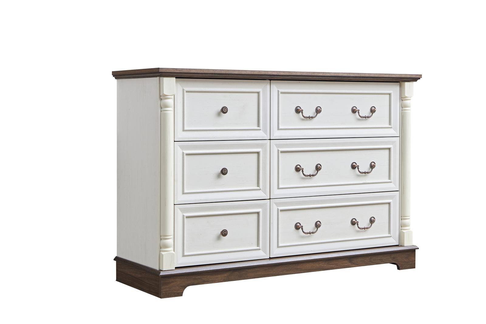Front. Spaco - Spaco 6-Drawer Rustic Wood Dresser, Storage Chest with Base Riser Trim, for Bedroom Living Room - Walnut.