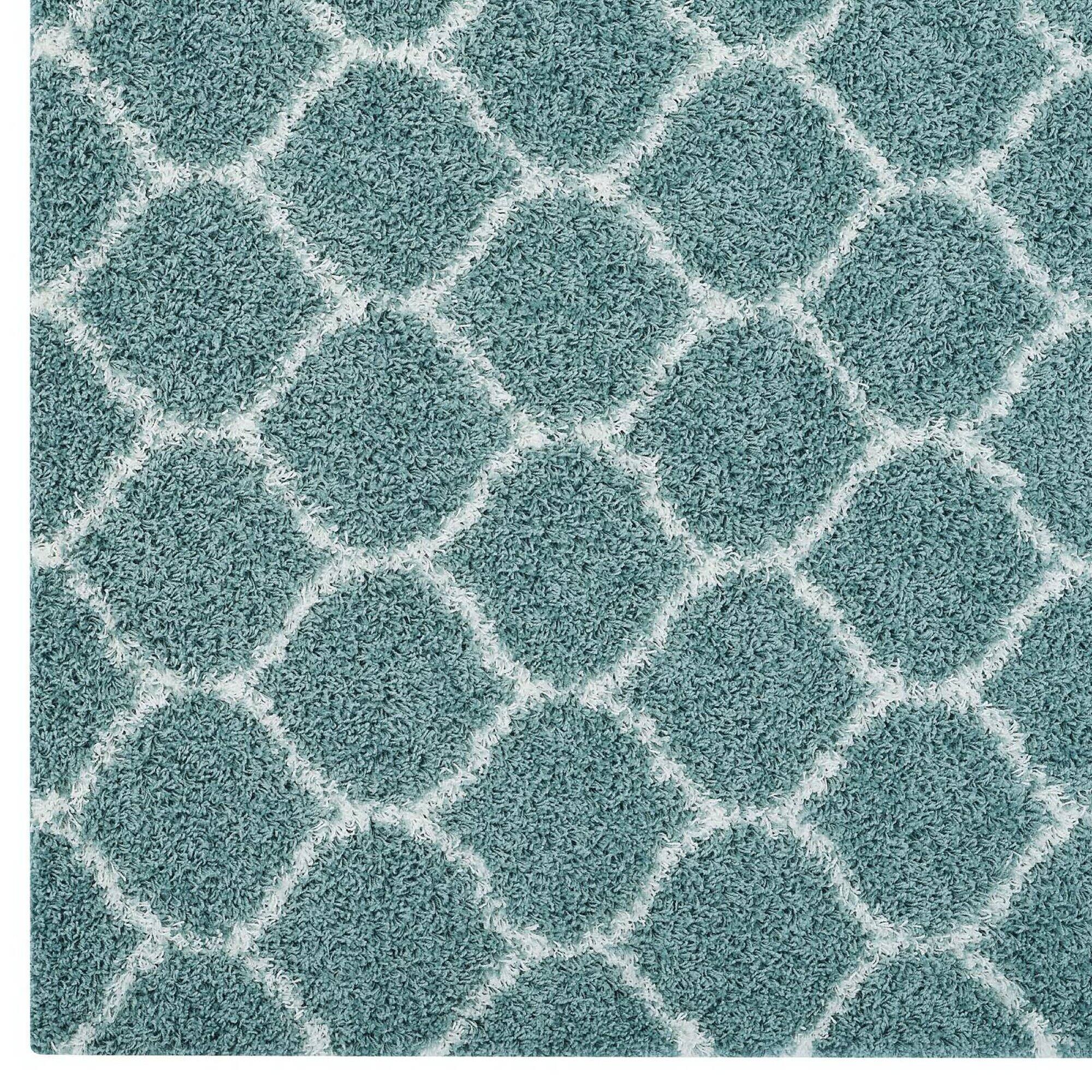 Alt View 1. Modway - Solvea Moroccan Trellis Shag Area Rug - Aqua Blue and Ivory.