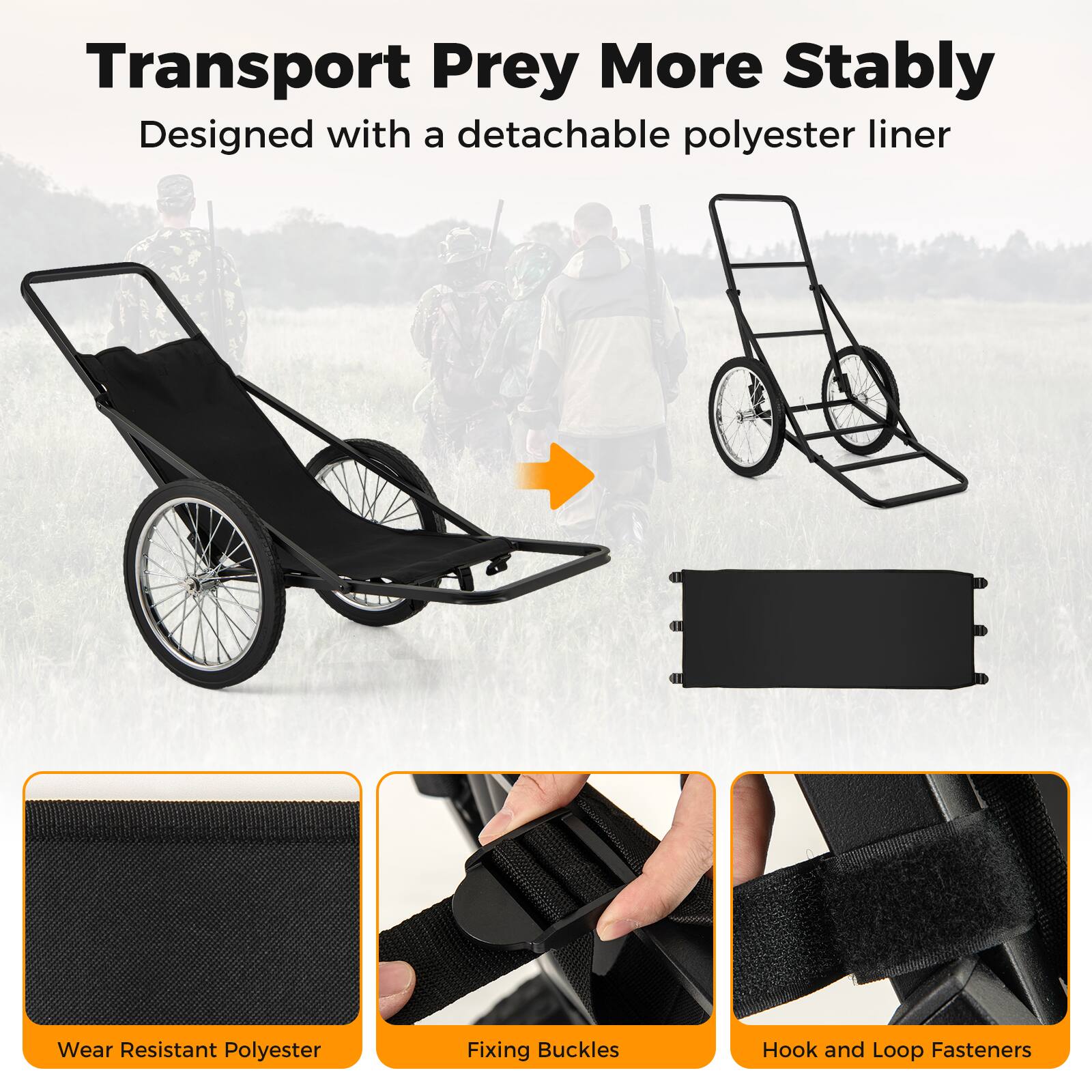 Transport Prey More Stably  
Designed with a detachable polyester liner  

- Wear Resistant Polyester  
- Fixing Buckles  
- Hook and Loop Fasteners