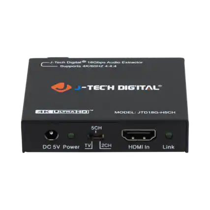 J-Tech Digital 18Gbps Audio Extractor Supports 4K/60HZ 4:4:4 J-TECH DIGITAL 4K ULTRAHD MODEL: JTD18G-HSCH 5CH I DC 5V Power TV 2CH HDMI In Link