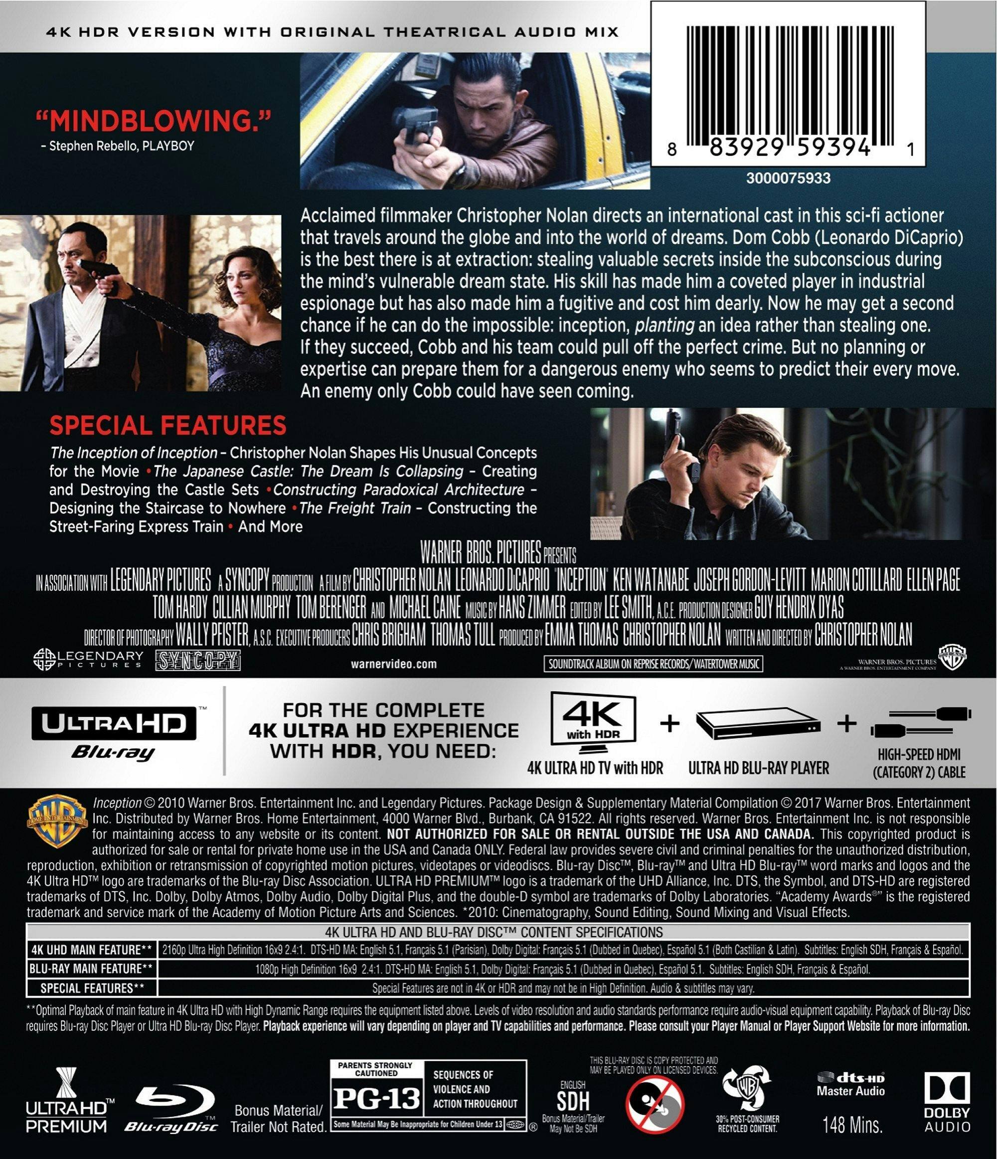 Back. Inception (4K Ultra HD + Blu-ray) [UHD].