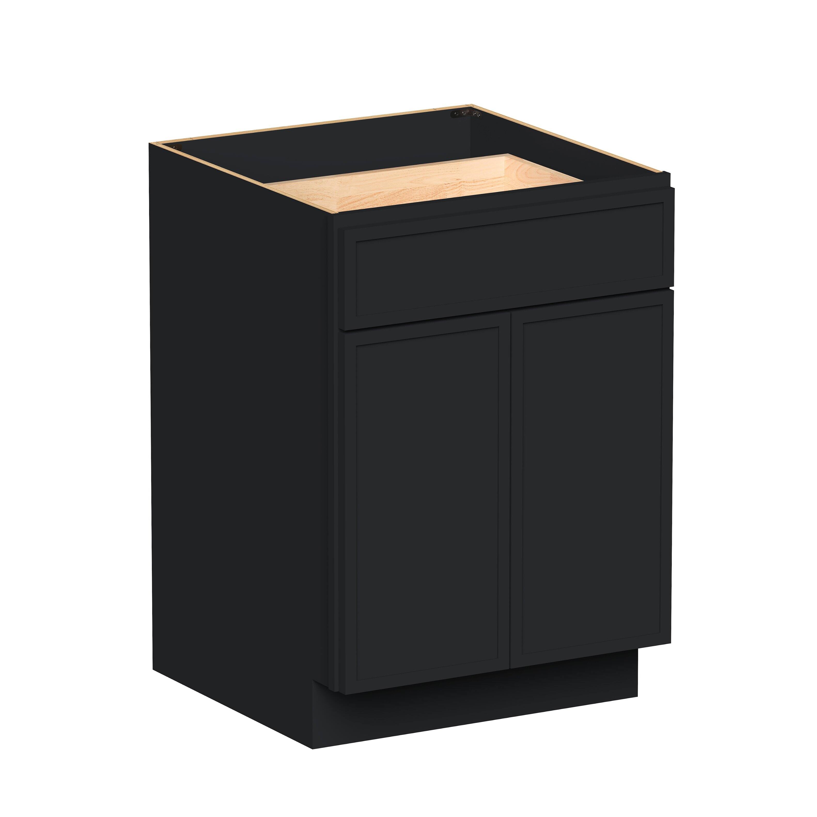 Front. Boyel Living - 24-in W x 34.5-in H x 24-in D Shaker RTA Kitchen Base Cabinet with Soft-Close - Black.