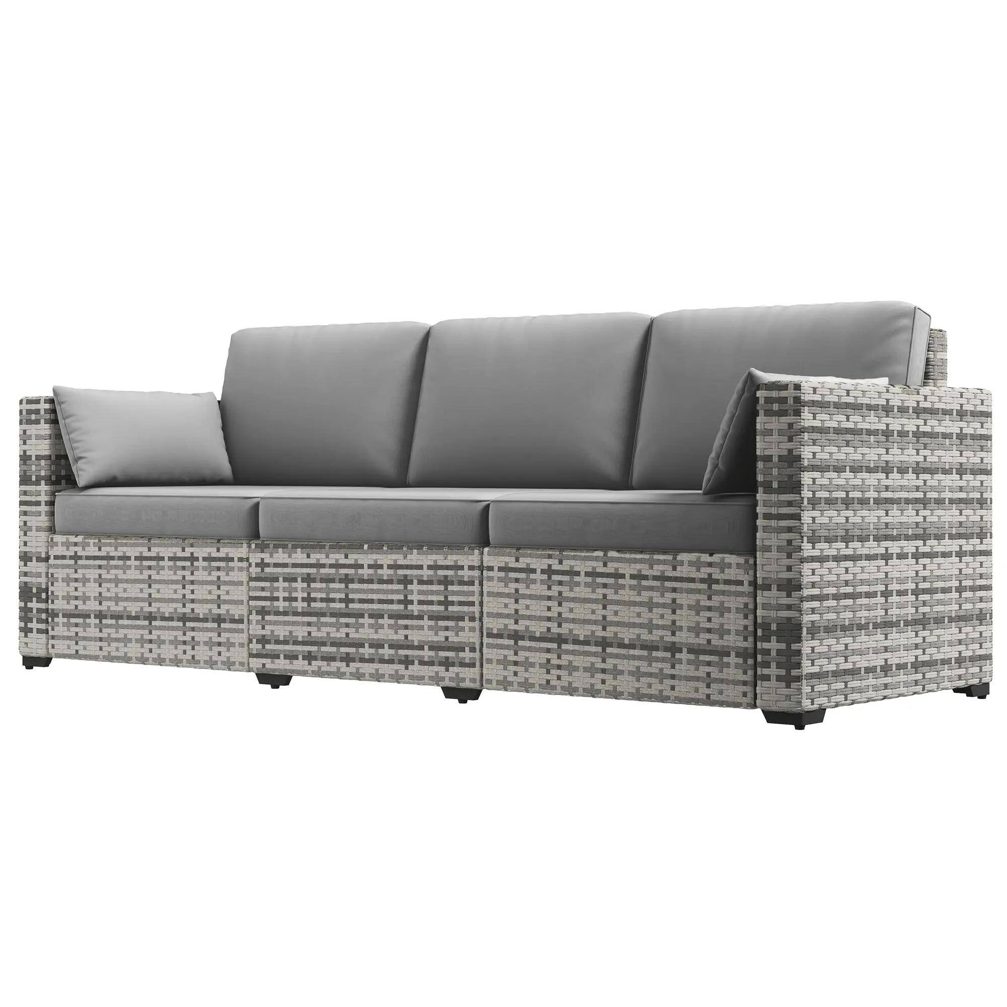Alt View 7. Resenkos - Resenkos 3-Seat Sofa, Outdoor Sectional Furniture, PE Rattan, Gray - Gray.