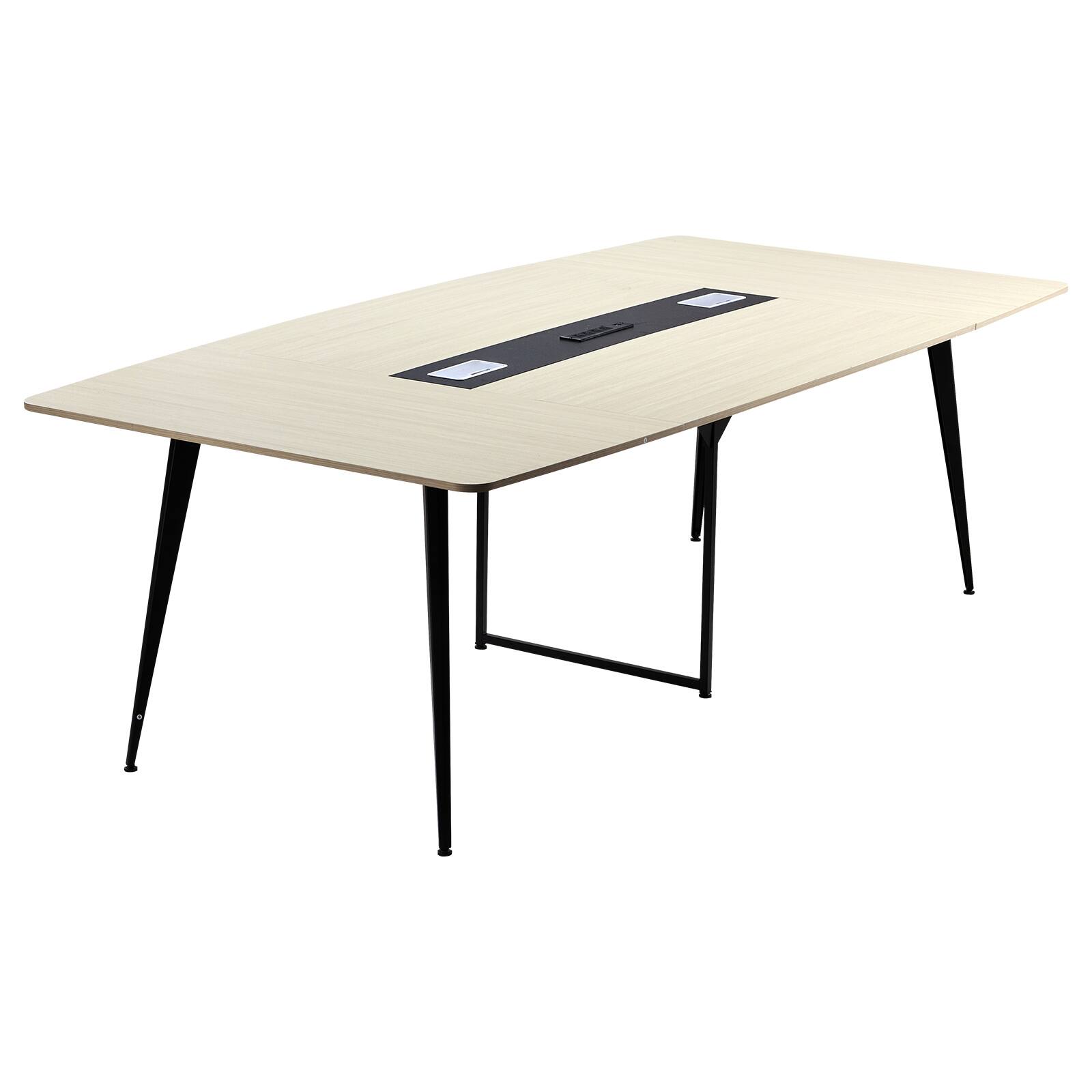 VEVOR - 8 ft Boat-Shaped Conference Table with Charging Station, Modern Office Meeting Desk for 10 People, Durable Metal Legs - Natural wood color
