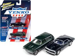 Johnny Lightning - 1967 Chevrolet Camaro SS Royal Plum Metallic & 1972 Chevrolet Vega Stinger Wagon Dark Green Metallic 1/64 Set of 2 - Plum Metallic, Dark Green Metallic