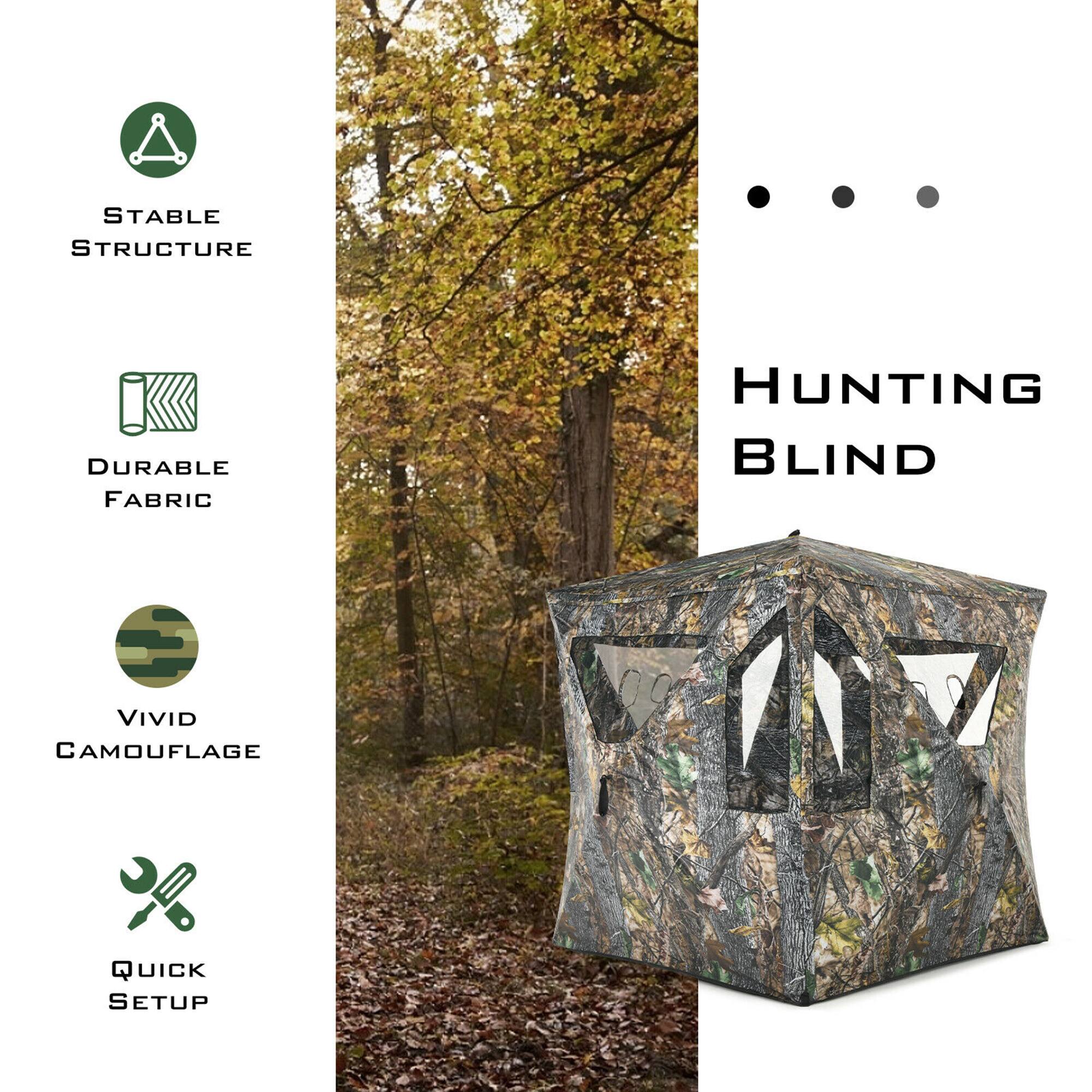 - Stable Structure
- Durable Fabric
- Vivid Camouflage
- Quick Setup

Hunting Blind