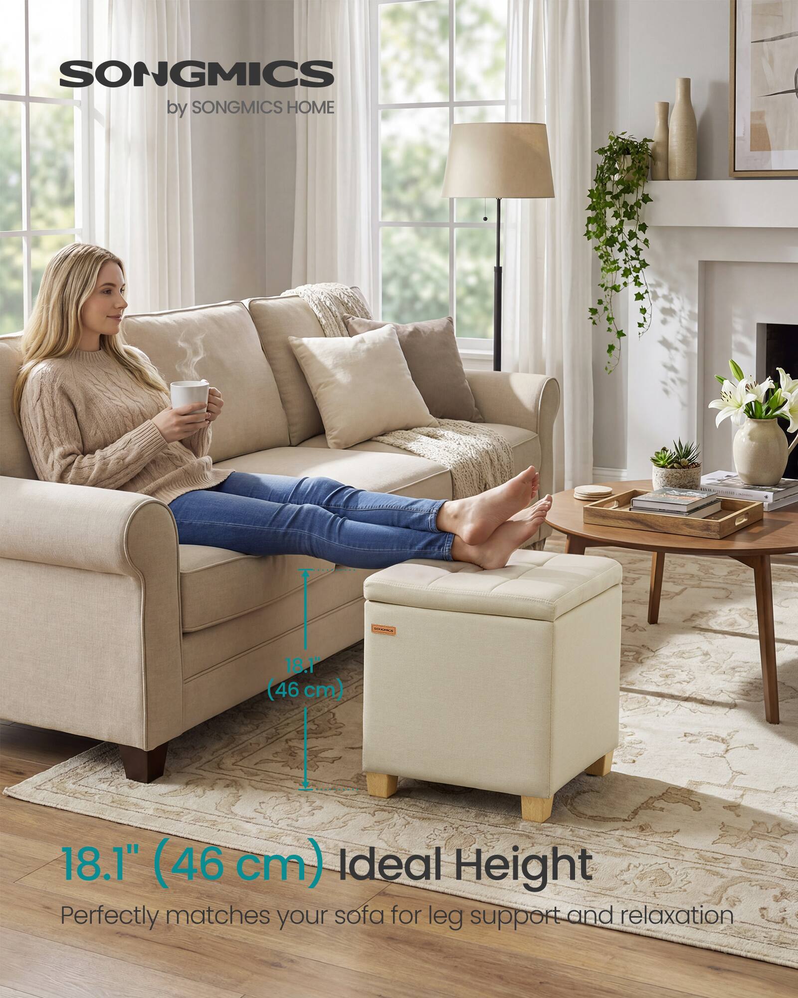 SONGMICS by SONGMICS HOME | 18.1" (46 cm) Ideal Height Perfectly matches your sofa for leg support and relaxation