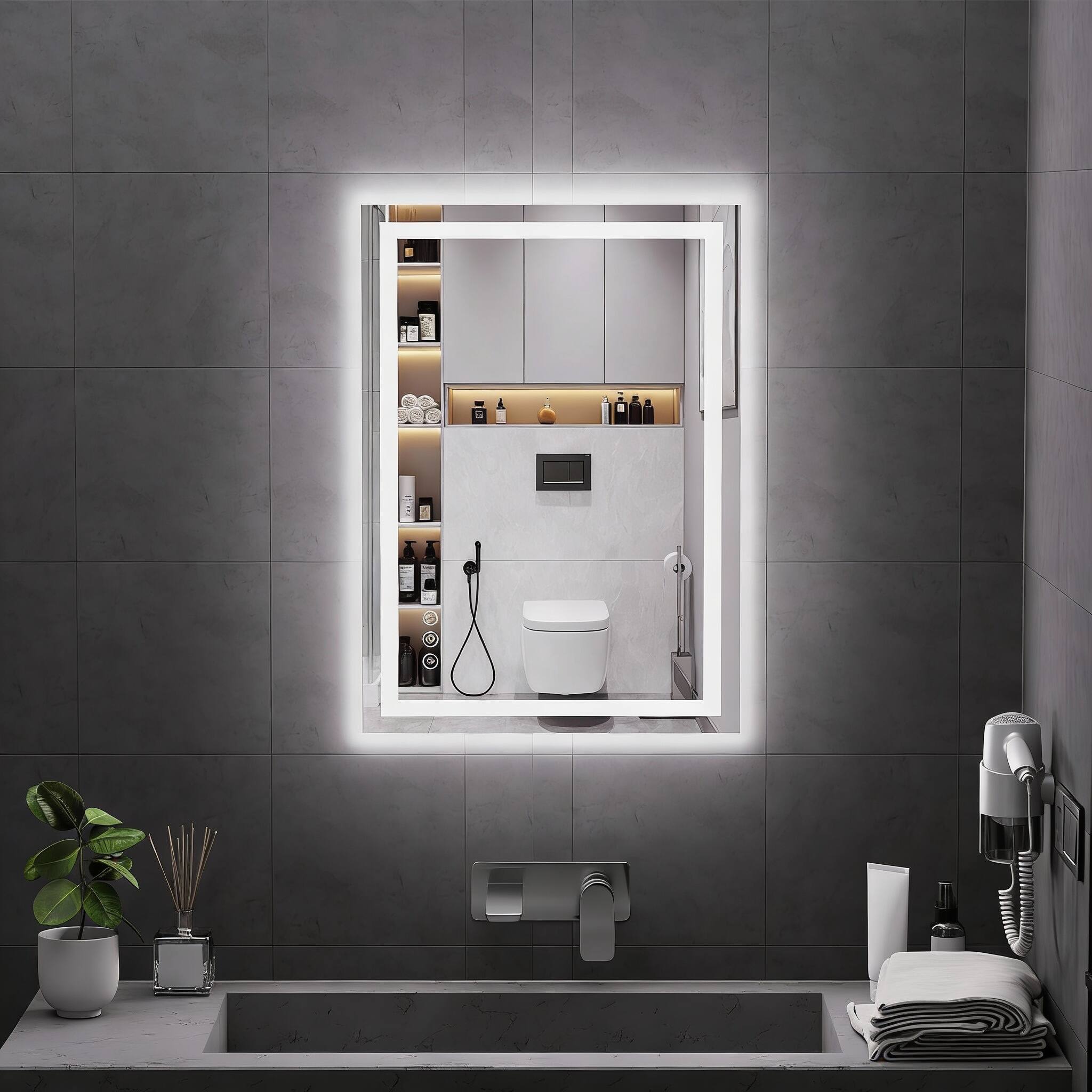Front. METALTON - Led Mirror For Bathroom cri Anti fog Vanity With Front And Backlight Shatter proof Wall Light Easy Install - 3 Light Modes 20"L x 28"W.