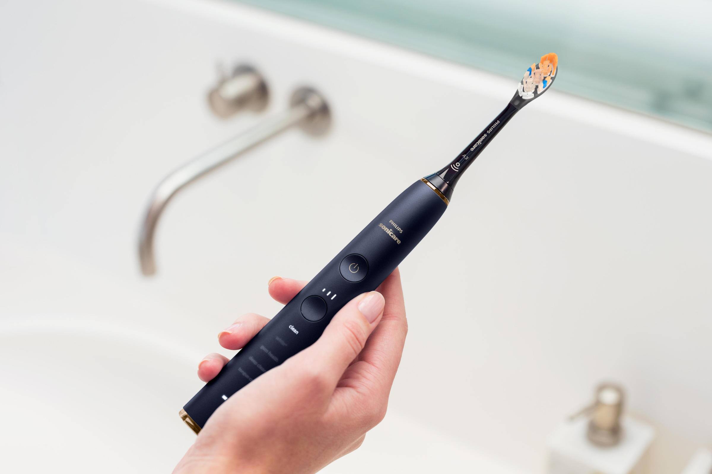 Philips Sonicare DiamondClean Smart Electric Rechargeable toothbrush with Charging Travel Case and 8 Brush Heads Lunar Blue HX9957 71 Best Buy