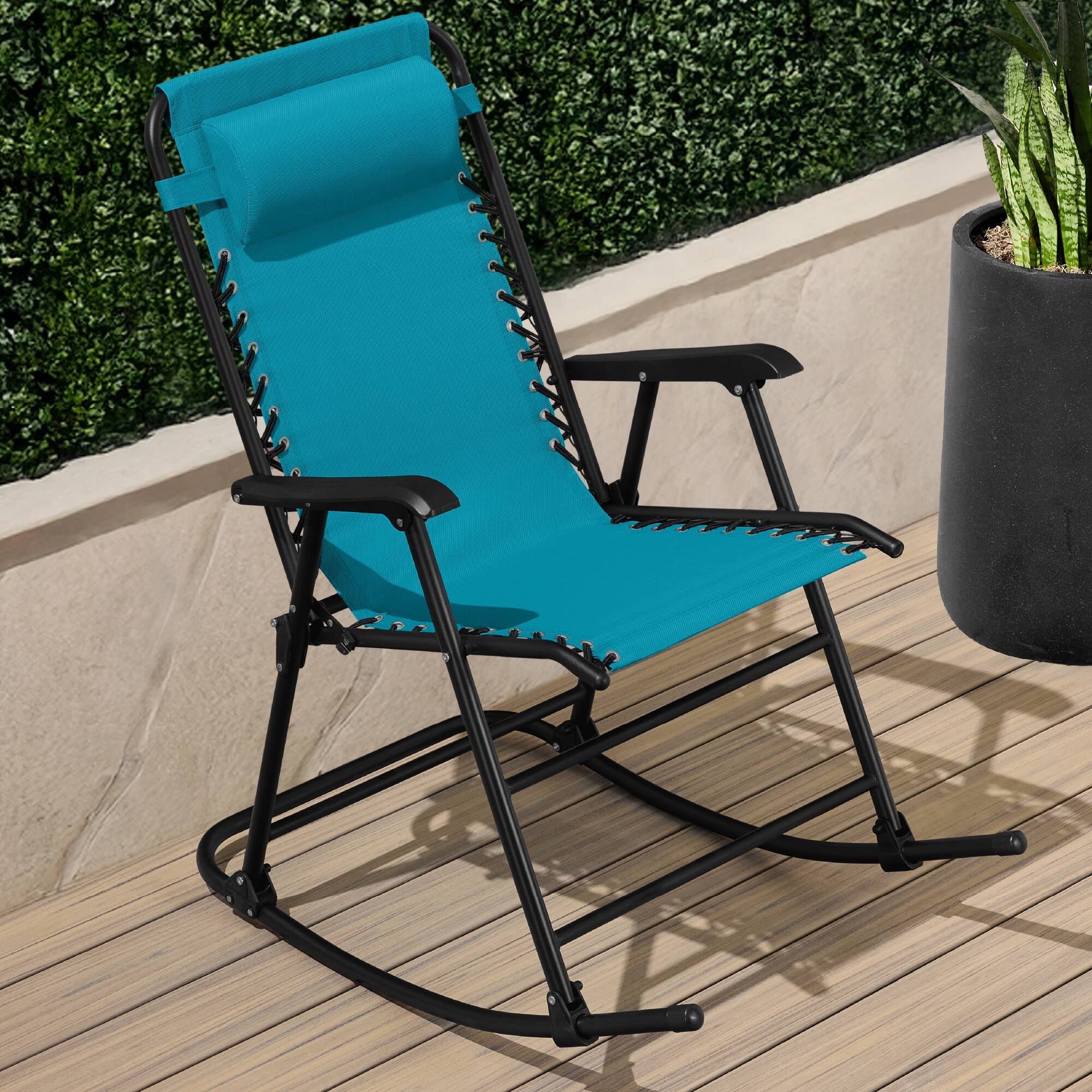 Alt View 6. Best Choice Products - Best Choice Products Folding Outdoor Zero Gravity Rocking Lounge Chair w/ Headrest Pillow - Peacock Blue - Peacock Blue.