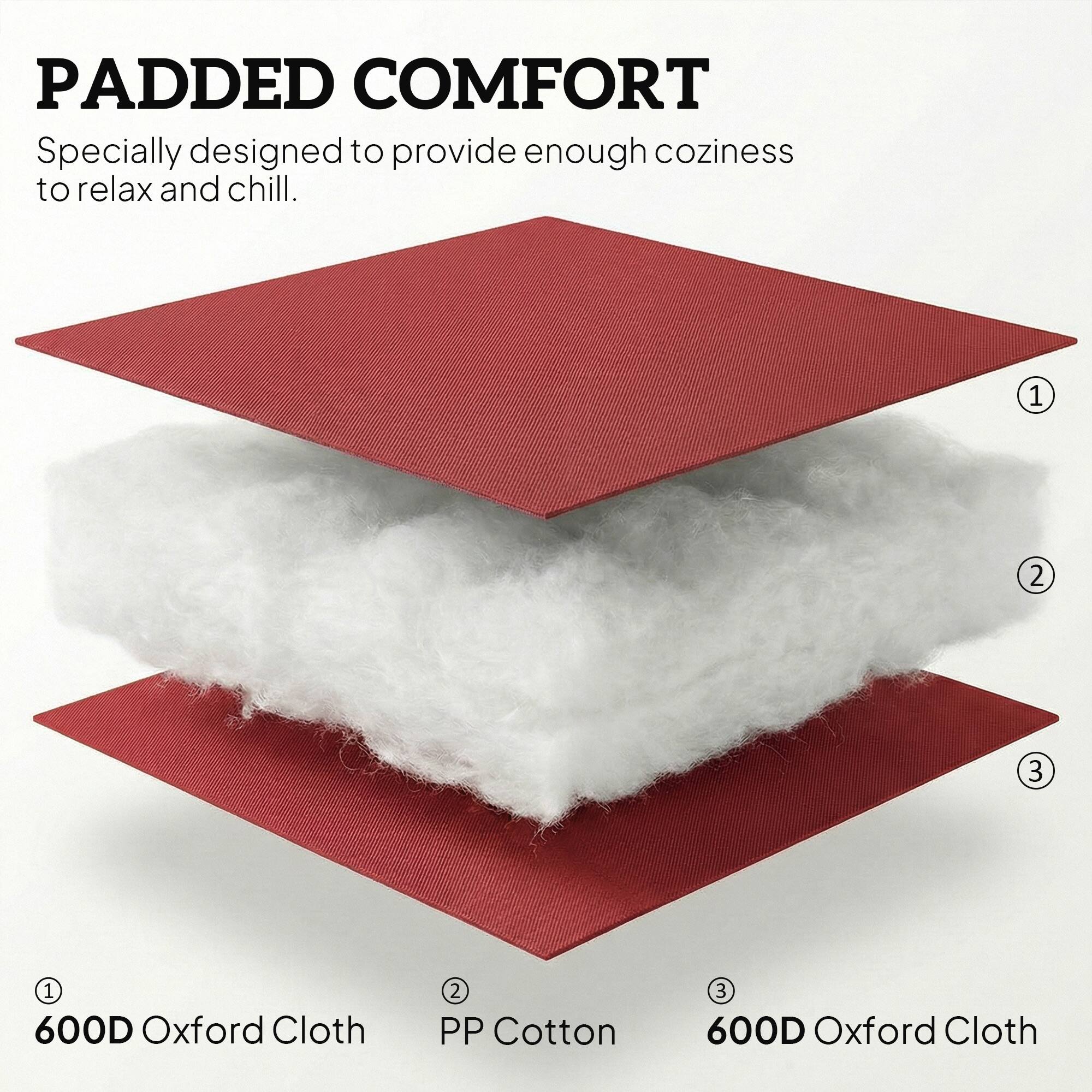 PADDED COMFORT  
Specially designed to provide enough coziness to relax and chill.

1. 600D Oxford Cloth  
2. PP Cotton  
3. 600D Oxford Cloth