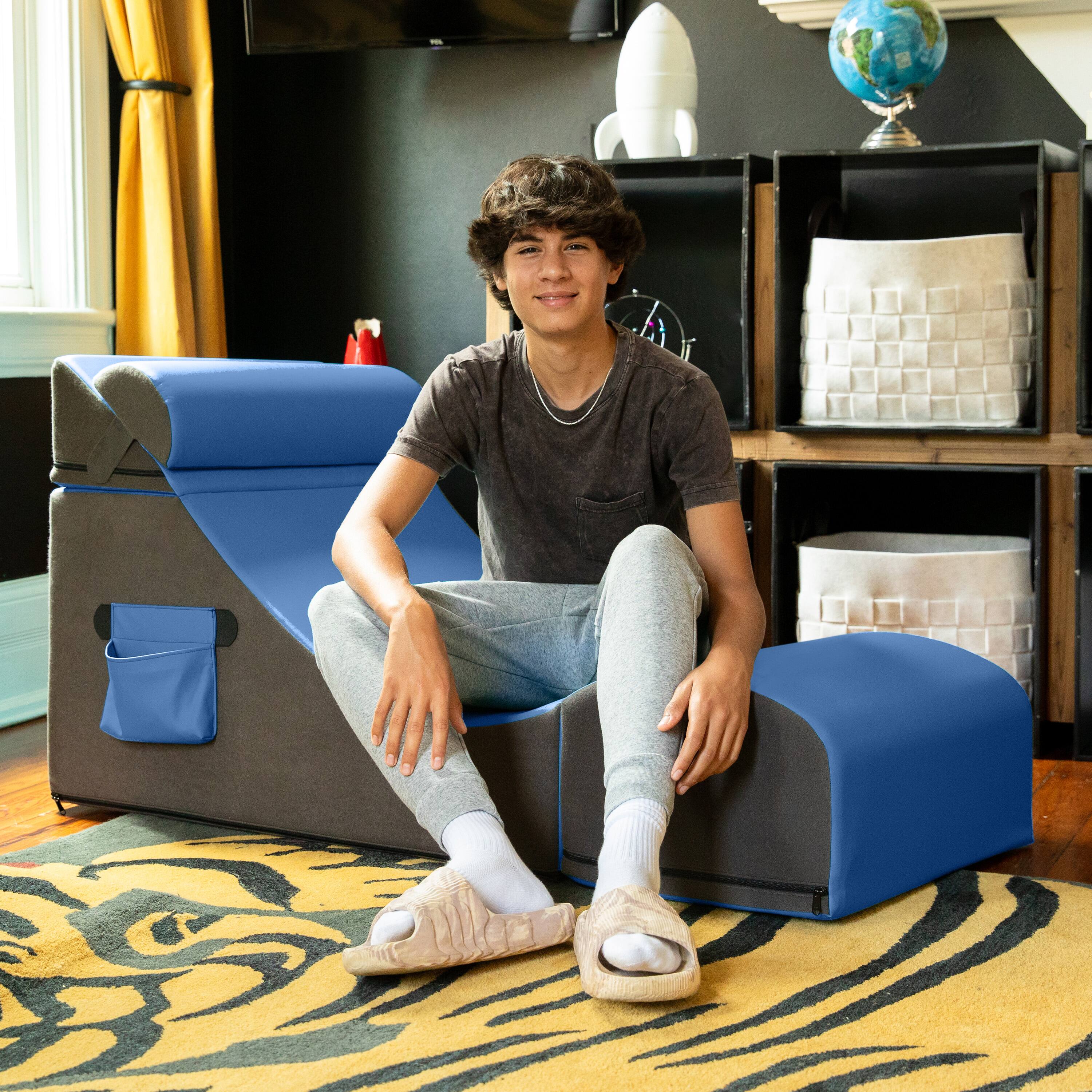 Back. Jaxx - Jaxx Flexx V-Tex Convertible 3 in 1 Gamer Chair, Table, & Ottoman w/ Adjustable Headrest & Pocket - Vinyl Royal Blue - Royal Blue.